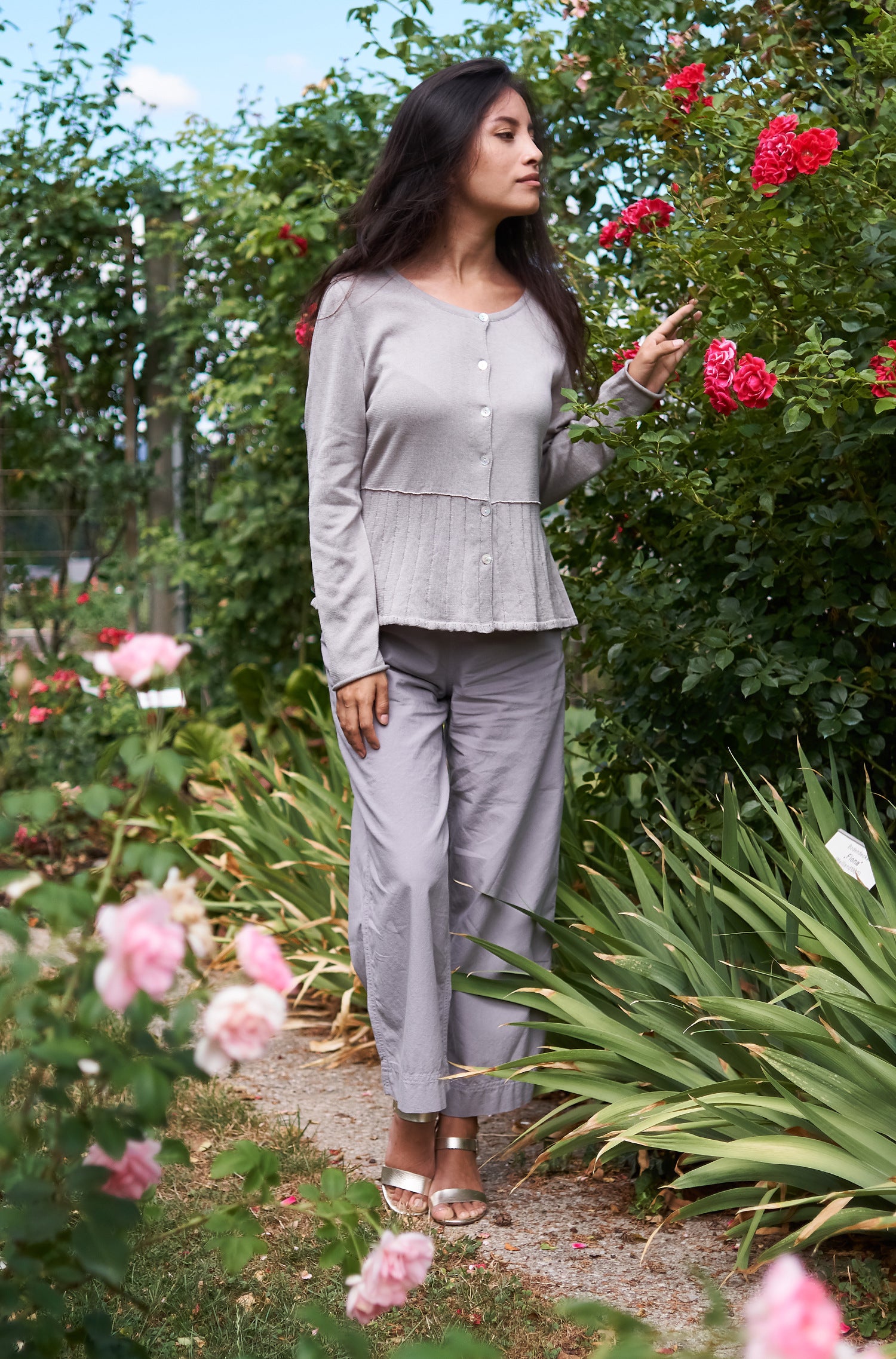 Culotte-Hose GRACE aus 100% Pima Bio Baumwolle-sand/grau