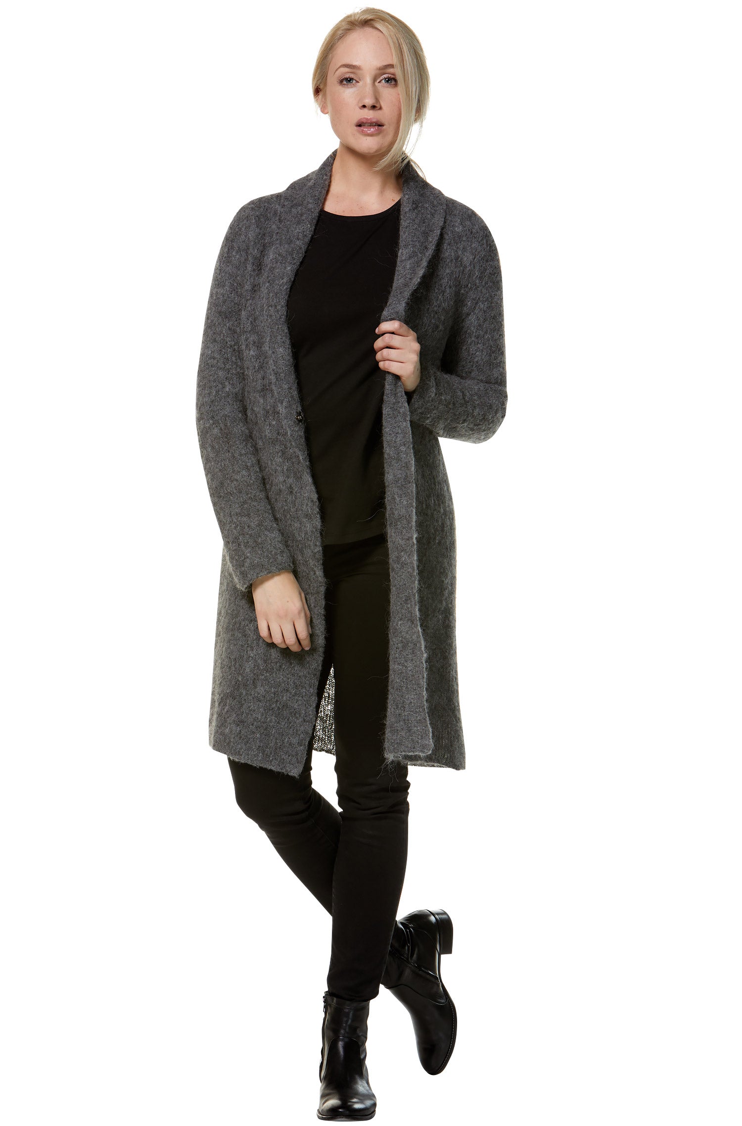 Alpaka Strickjacke PAULINA aus Baby Alpaka und Wolle-anthrazit