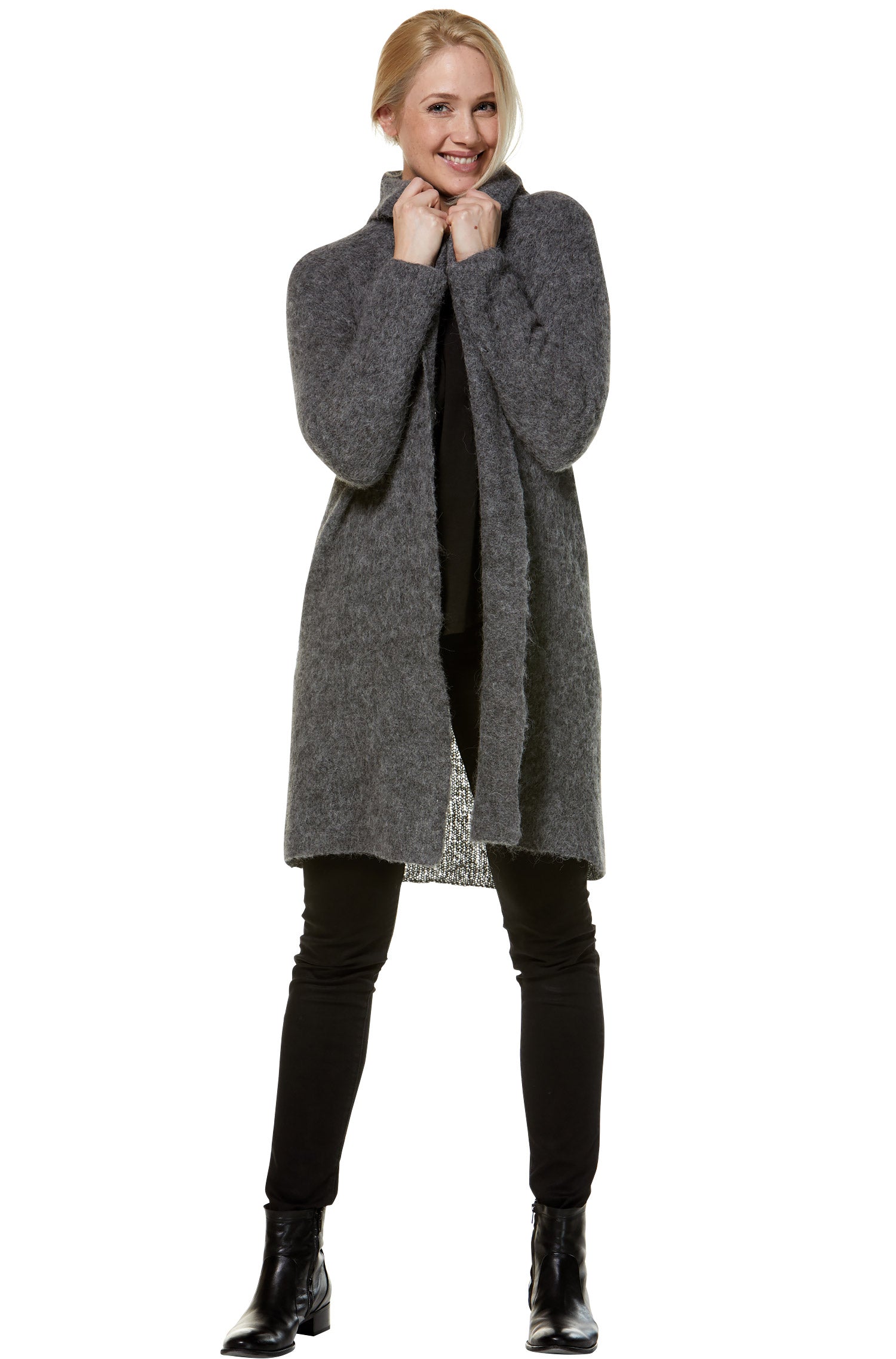 Alpaka Strickjacke PAULINA aus Baby Alpaka und Wolle-anthrazit