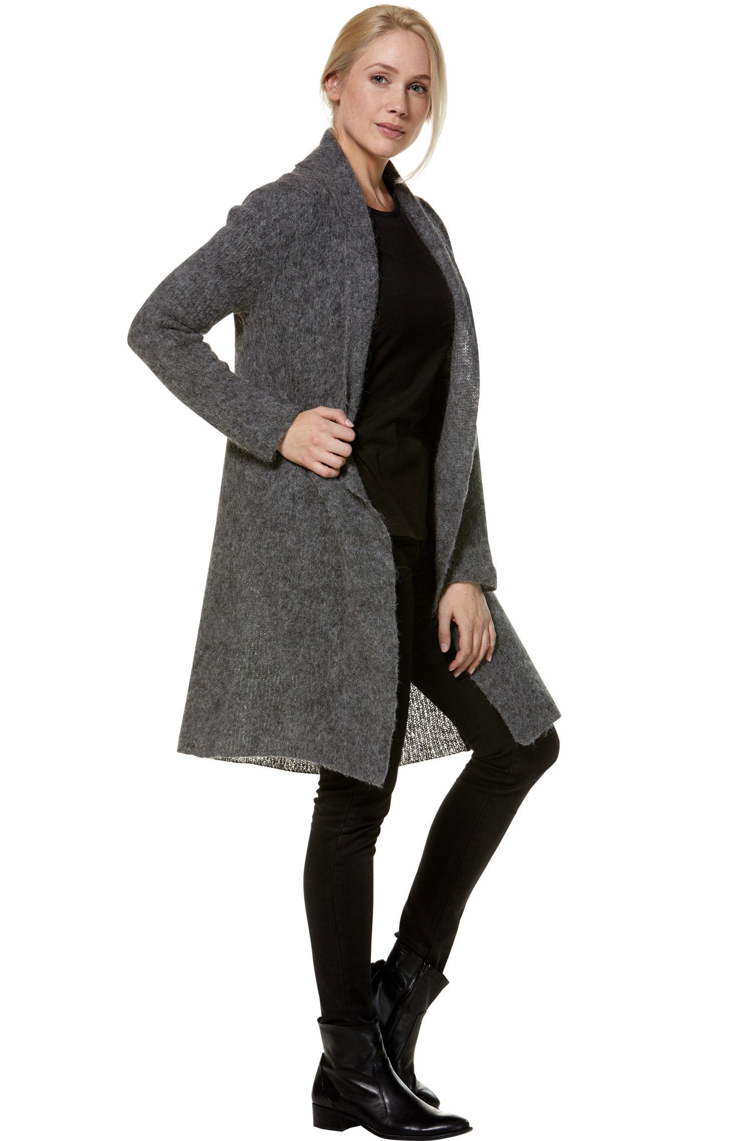 Alpaka Strickjacke PAULINA aus Baby Alpaka und Wolle-anthrazit