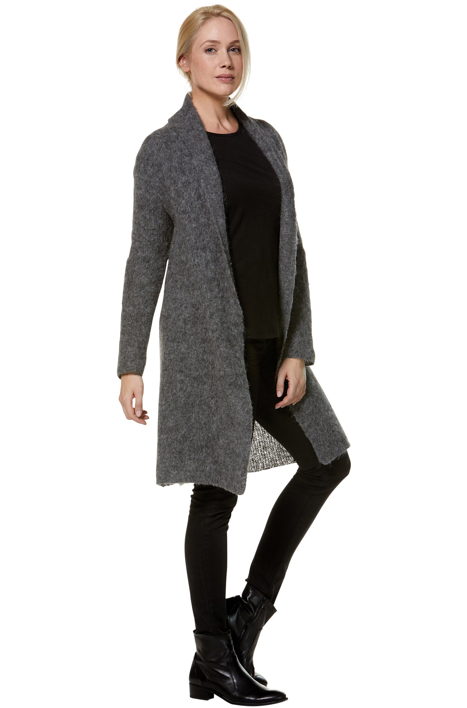 Alpaka Strickjacke PAULINA aus Baby Alpaka und Wolle-anthrazit