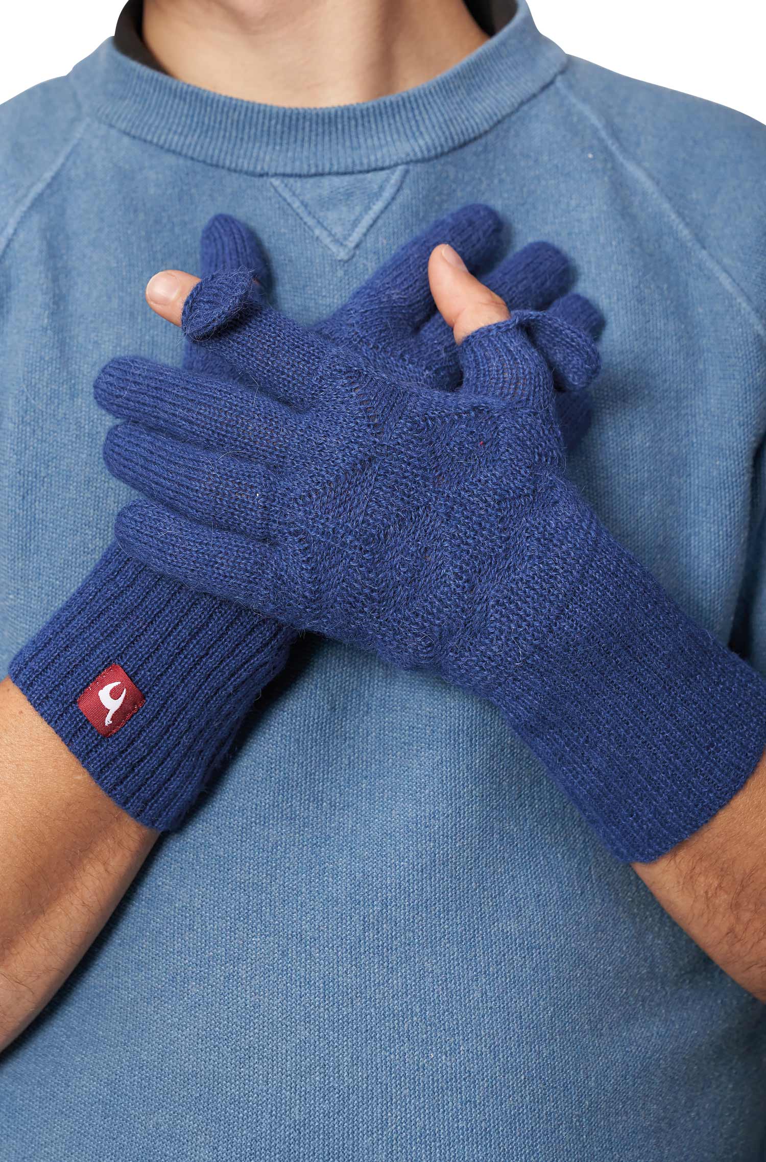 Alpaka Fingerhandschuhe MUJAL aus 100% Baby Alpaka-blau