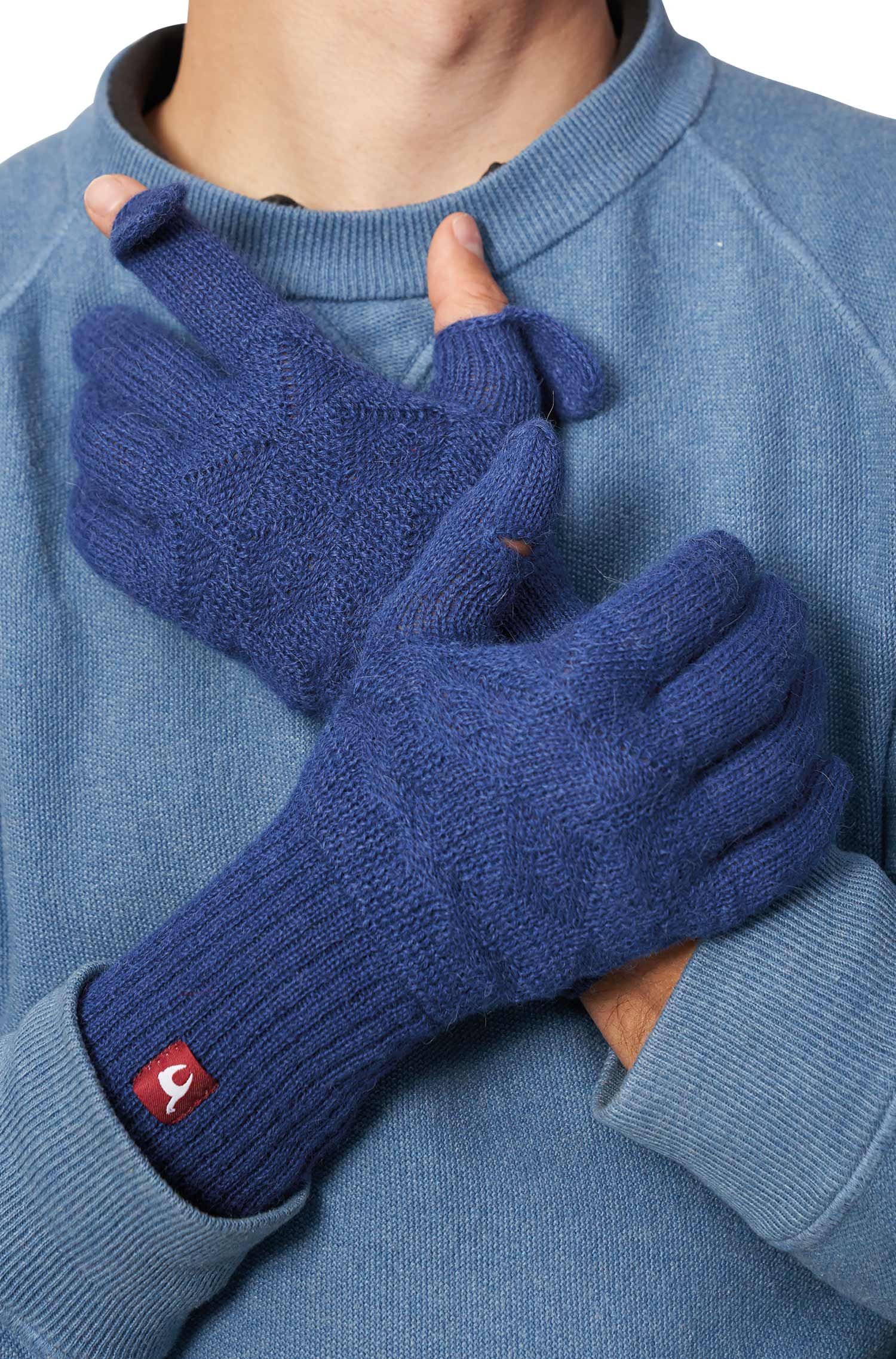 Alpaka Fingerhandschuhe MUJAL aus 100% Baby Alpaka-blau