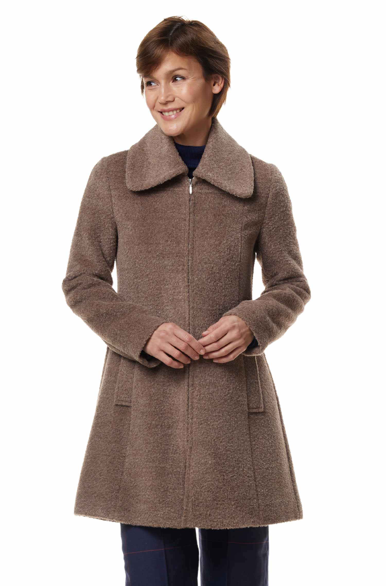 Alpaka Mantel FLURINA aus Alpaka und Wolle-graues taupe