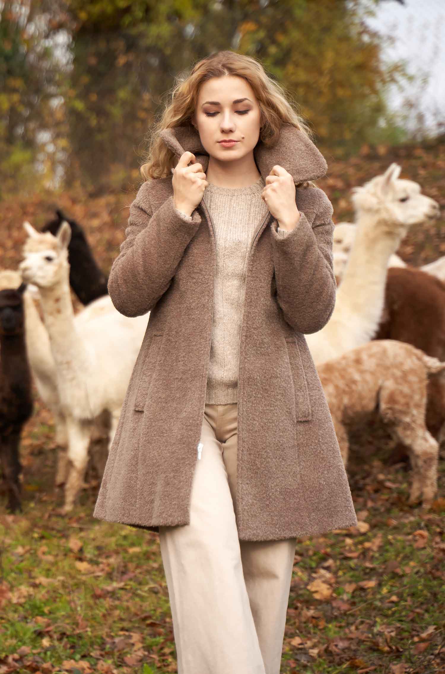 Alpaka Mantel FLURINA aus Alpaka und Wolle-graues taupe