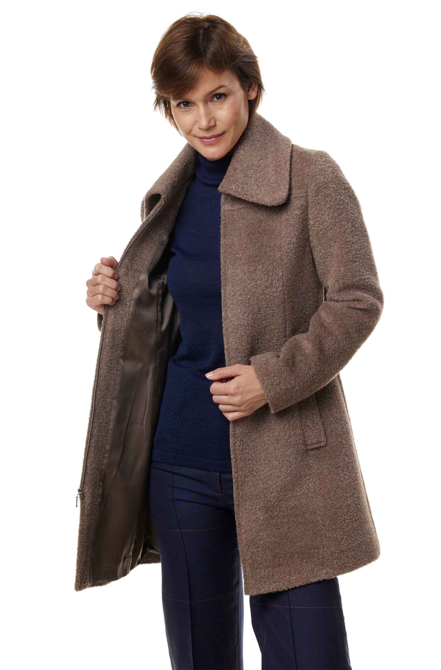 Alpaka Mantel FLURINA aus Alpaka und Wolle-graues taupe