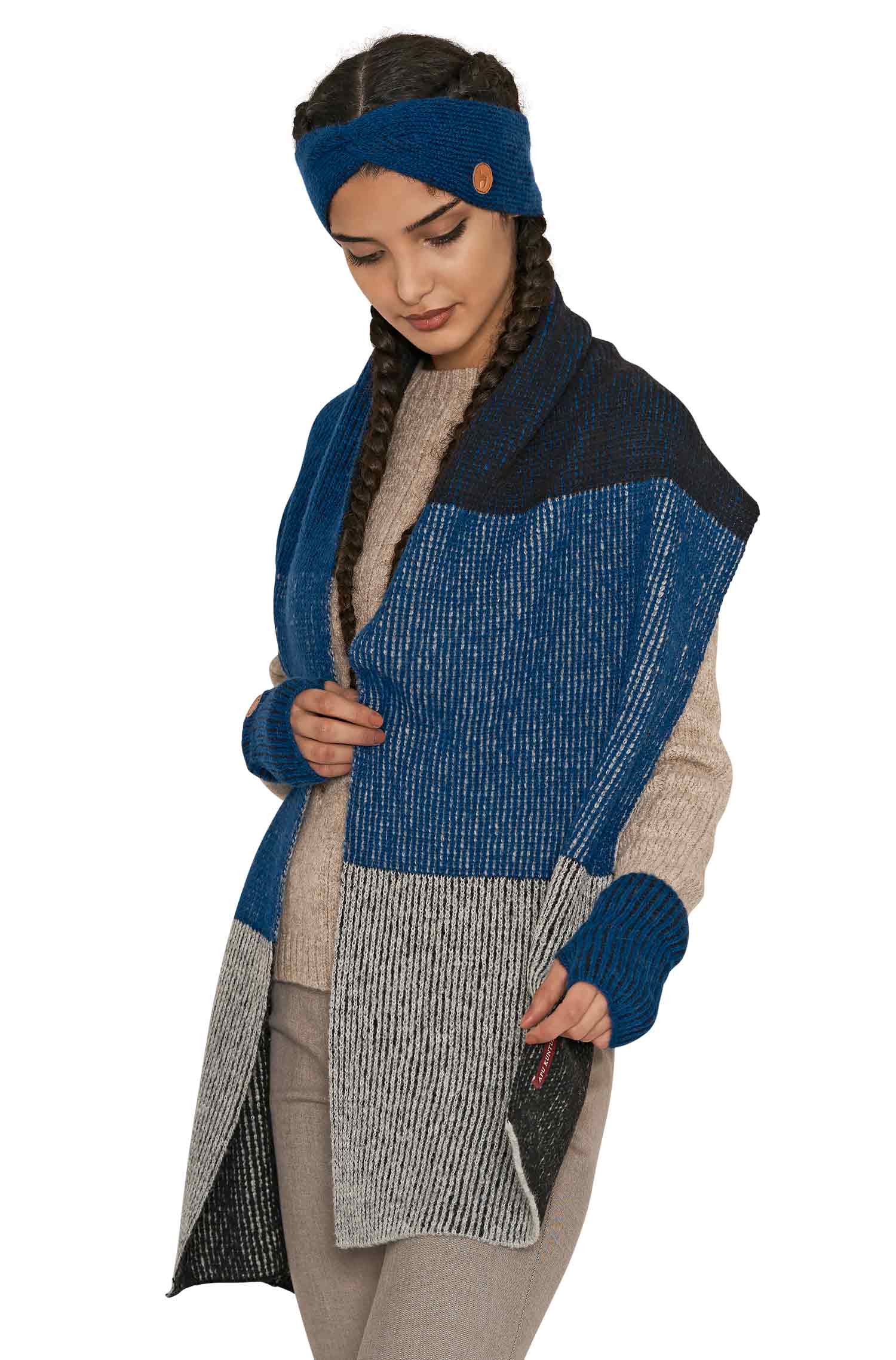 Alpaka Schal MARINO aus Baby Alpaka & Baumwolle-blau/silbergrau