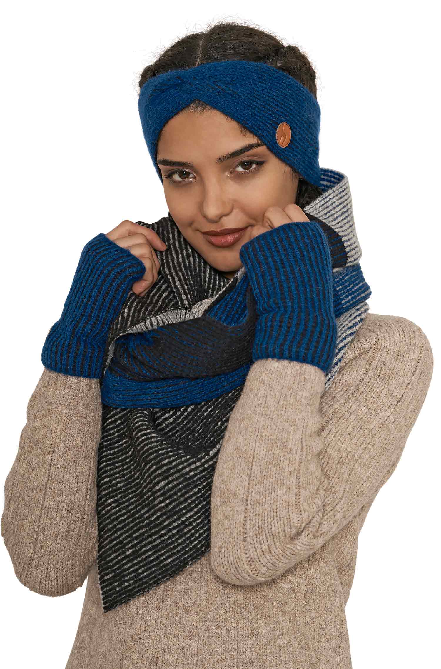 Alpaka Schal MARINO aus Baby Alpaka & Baumwolle-blau/silbergrau