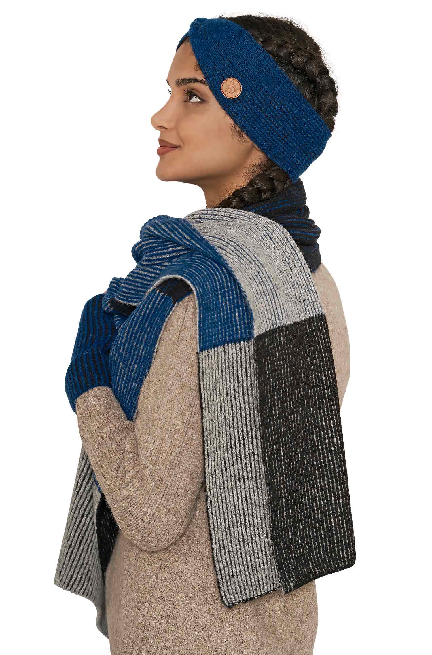 Alpaka Schal MARINO aus Baby Alpaka & Baumwolle-blau/silbergrau