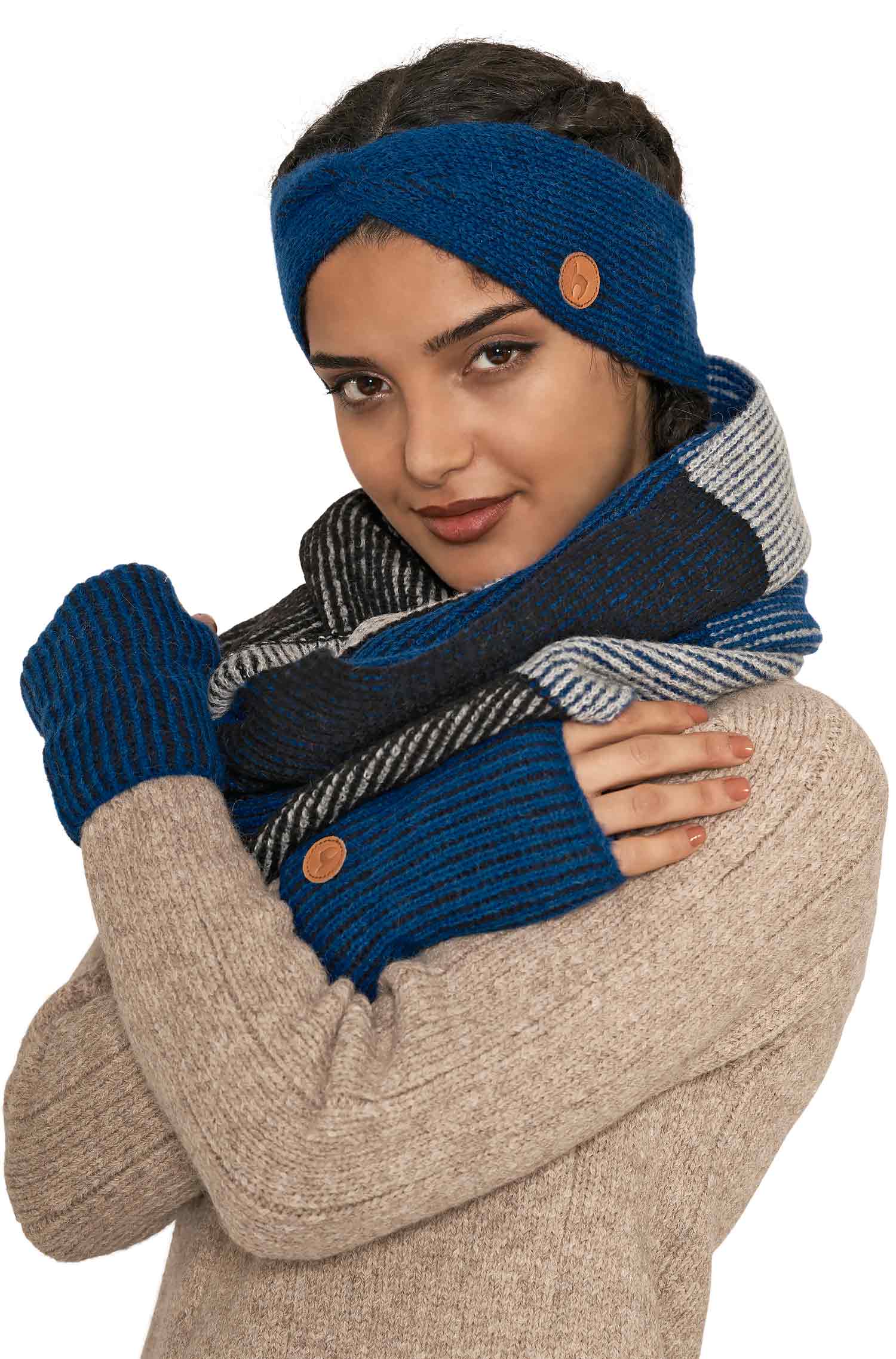 Alpaka Schal MARINO aus Baby Alpaka & Baumwolle-blau/silbergrau