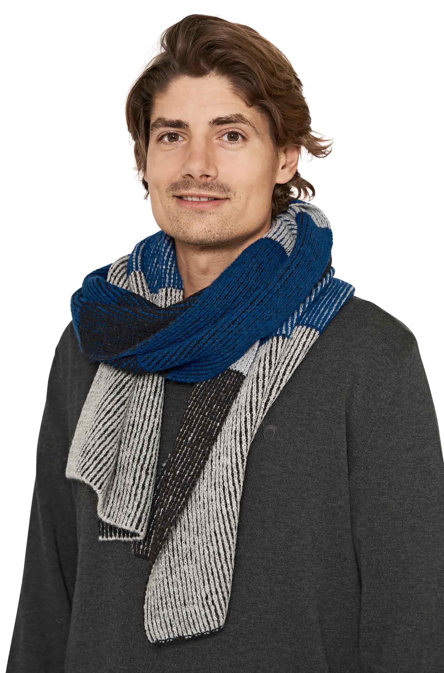 Alpaka Schal MARINO aus Baby Alpaka & Baumwolle-blau/silbergrau