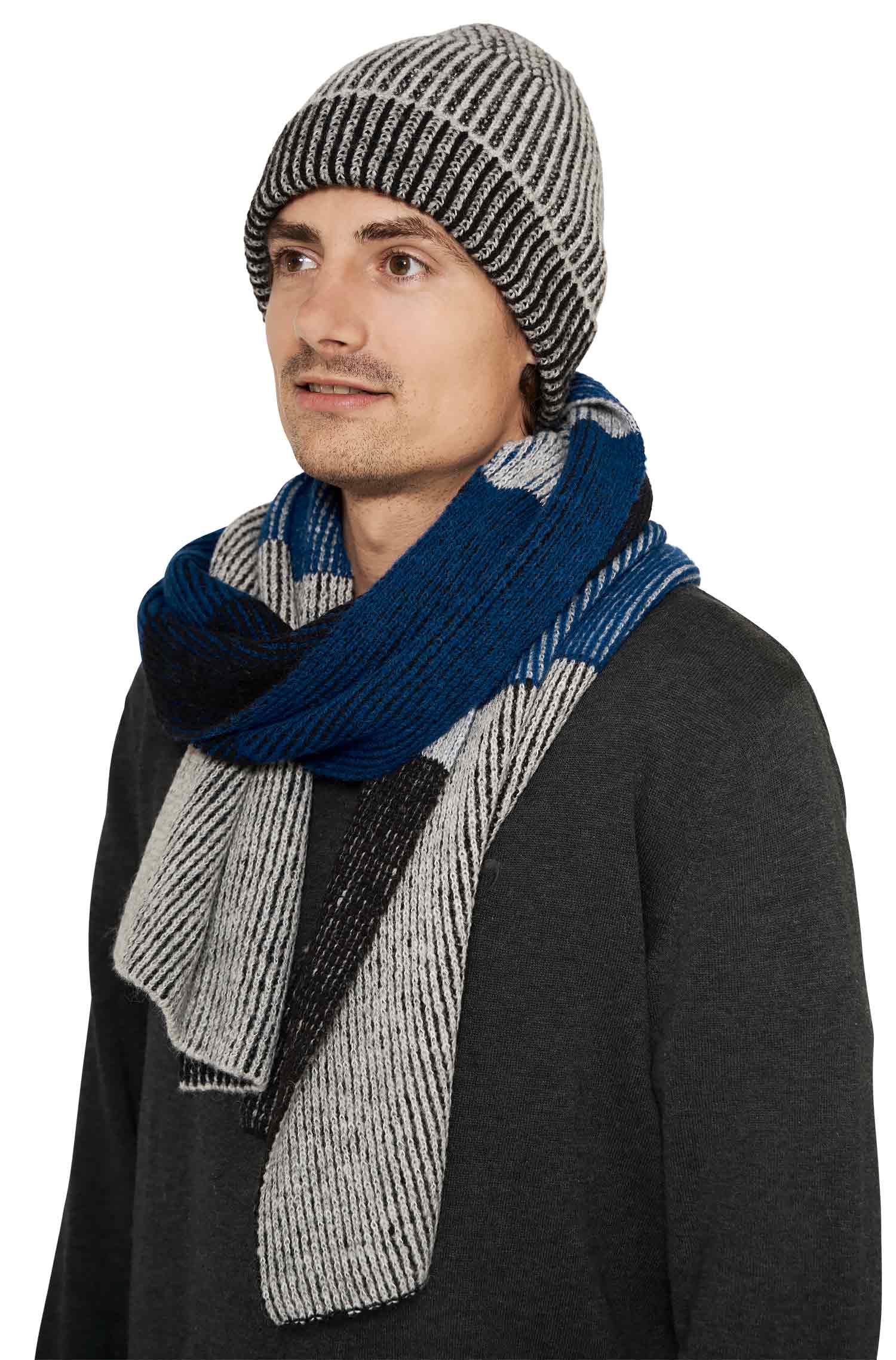 Alpaka Schal MARINO aus Baby Alpaka & Baumwolle-blau/silbergrau