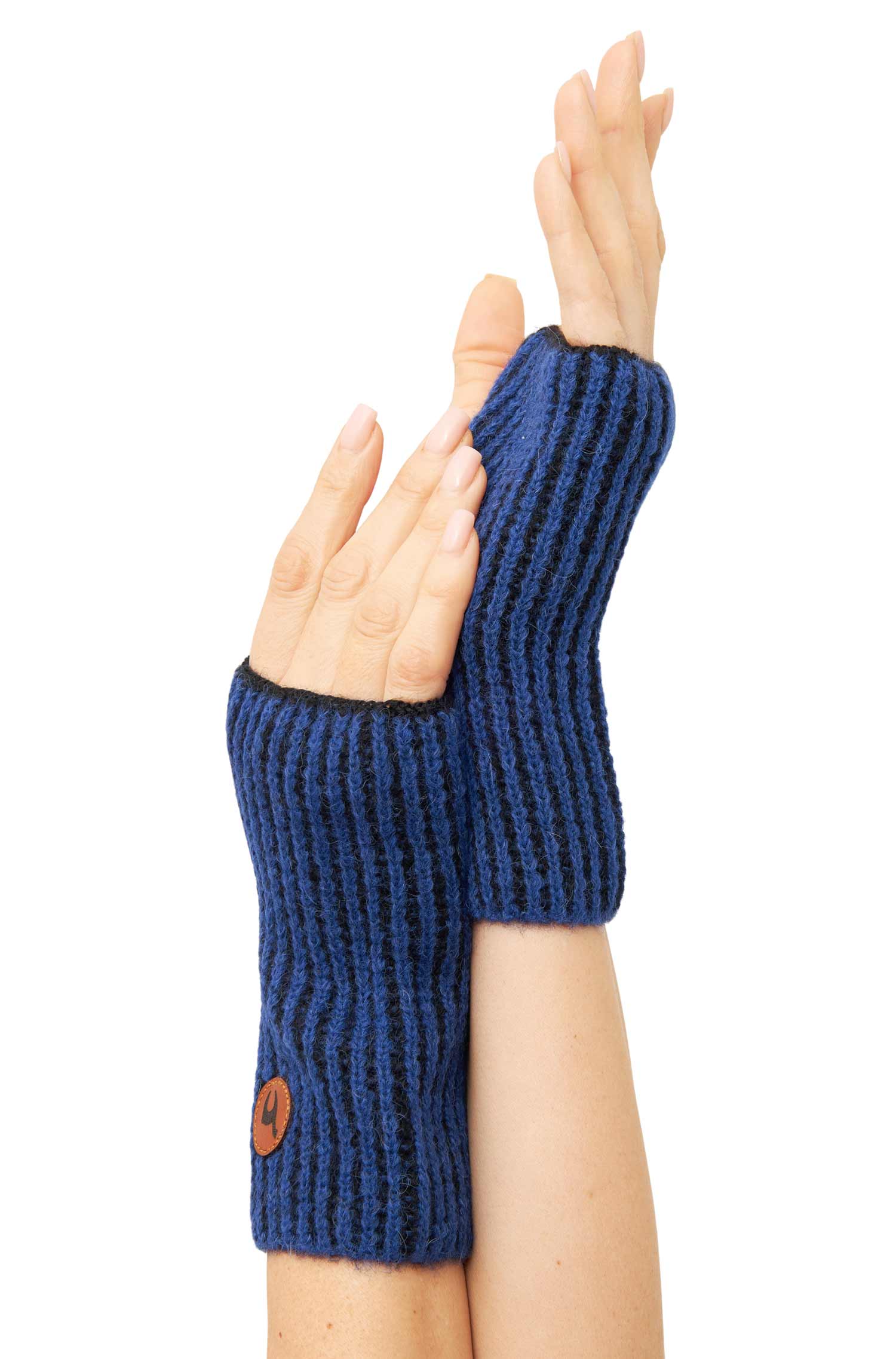 Alpaka Pulswärmer MARINO aus Baby Alpaka & Baumwolle-blau/schwarz