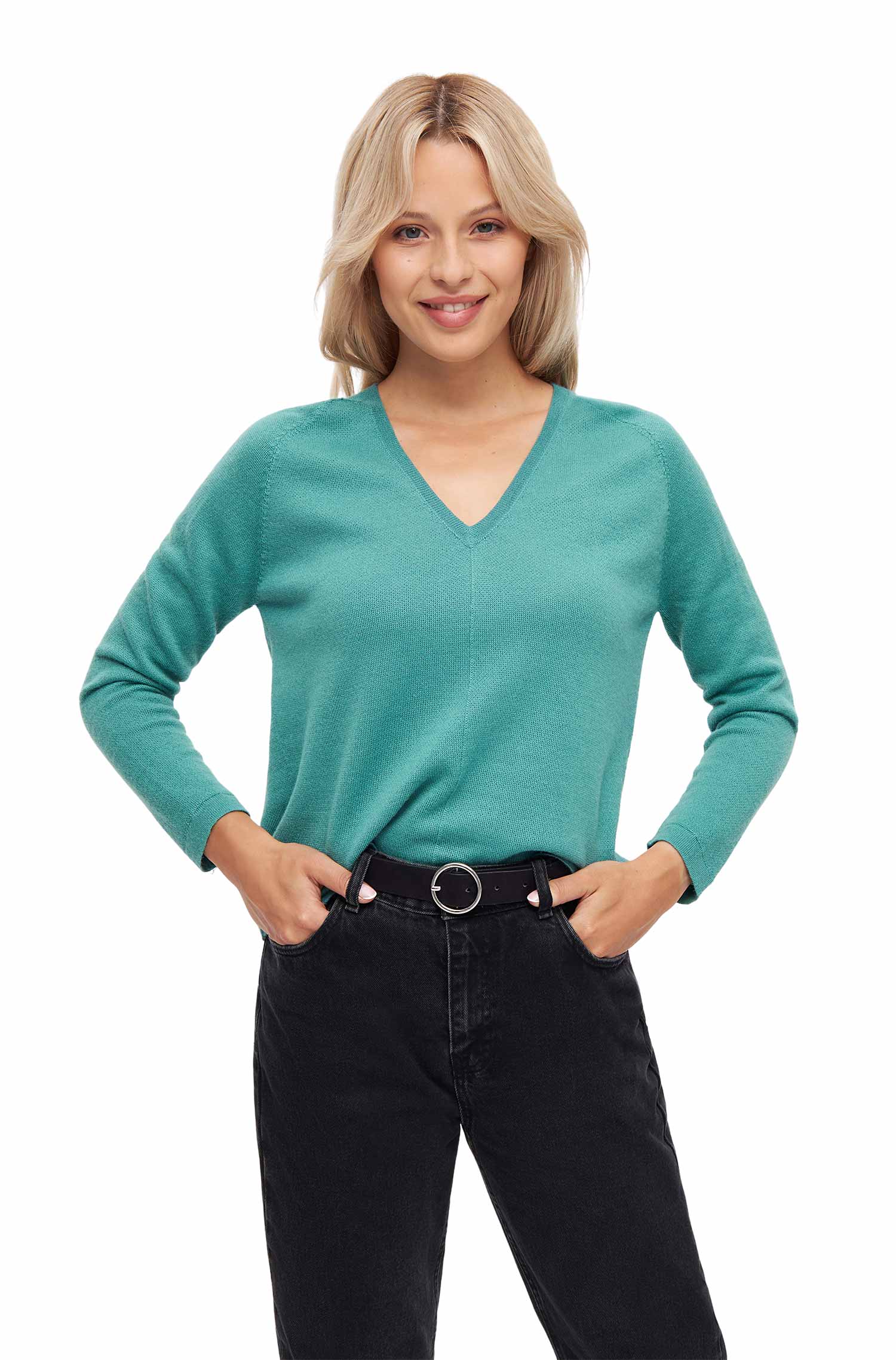 Alpaka V-Neck Pullover ANNA aus 100% Baby Alpaka-mint