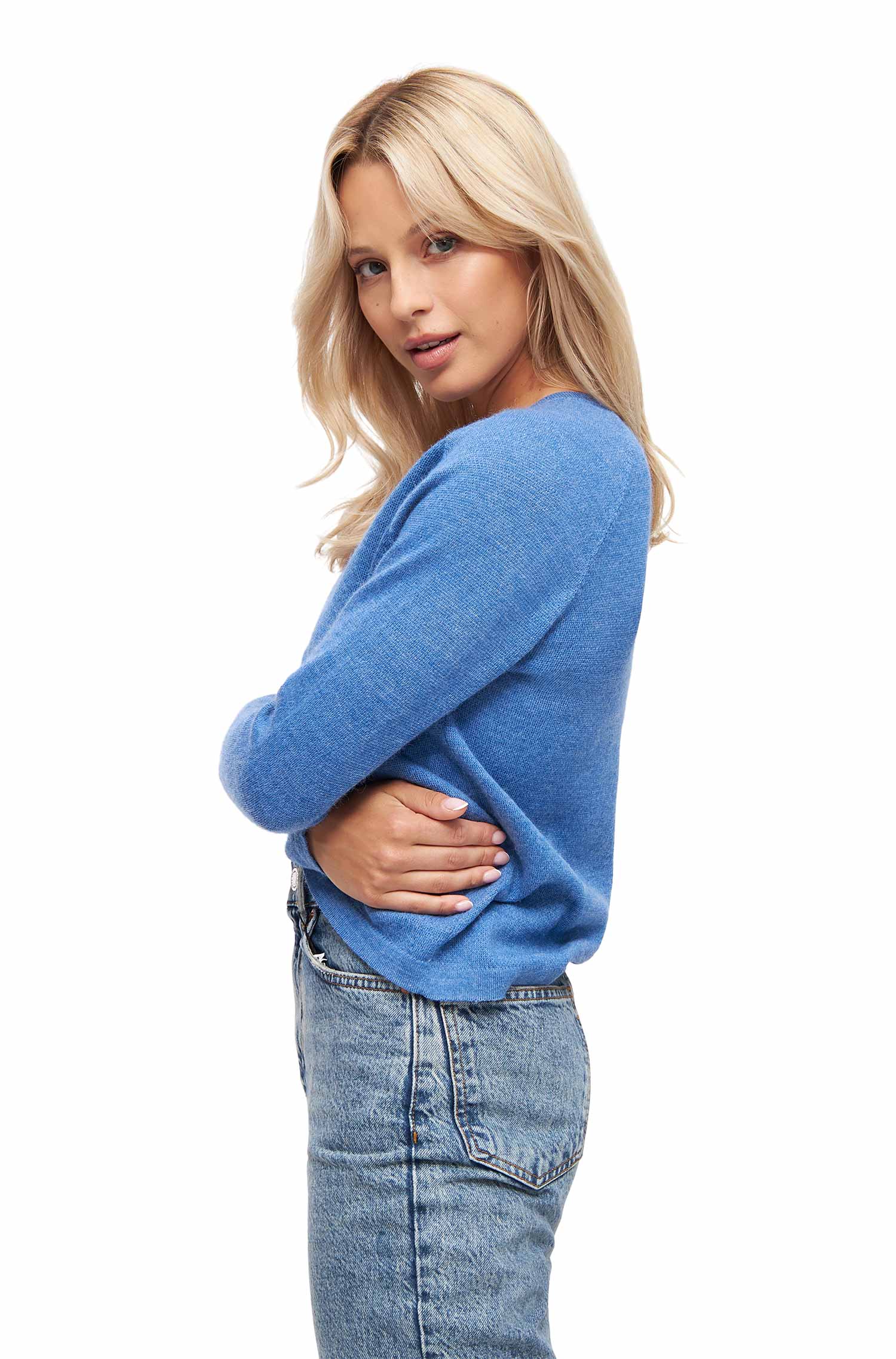 Alpaka V-Neck Pullover ANNA aus 100% Baby Alpaka-sky blue