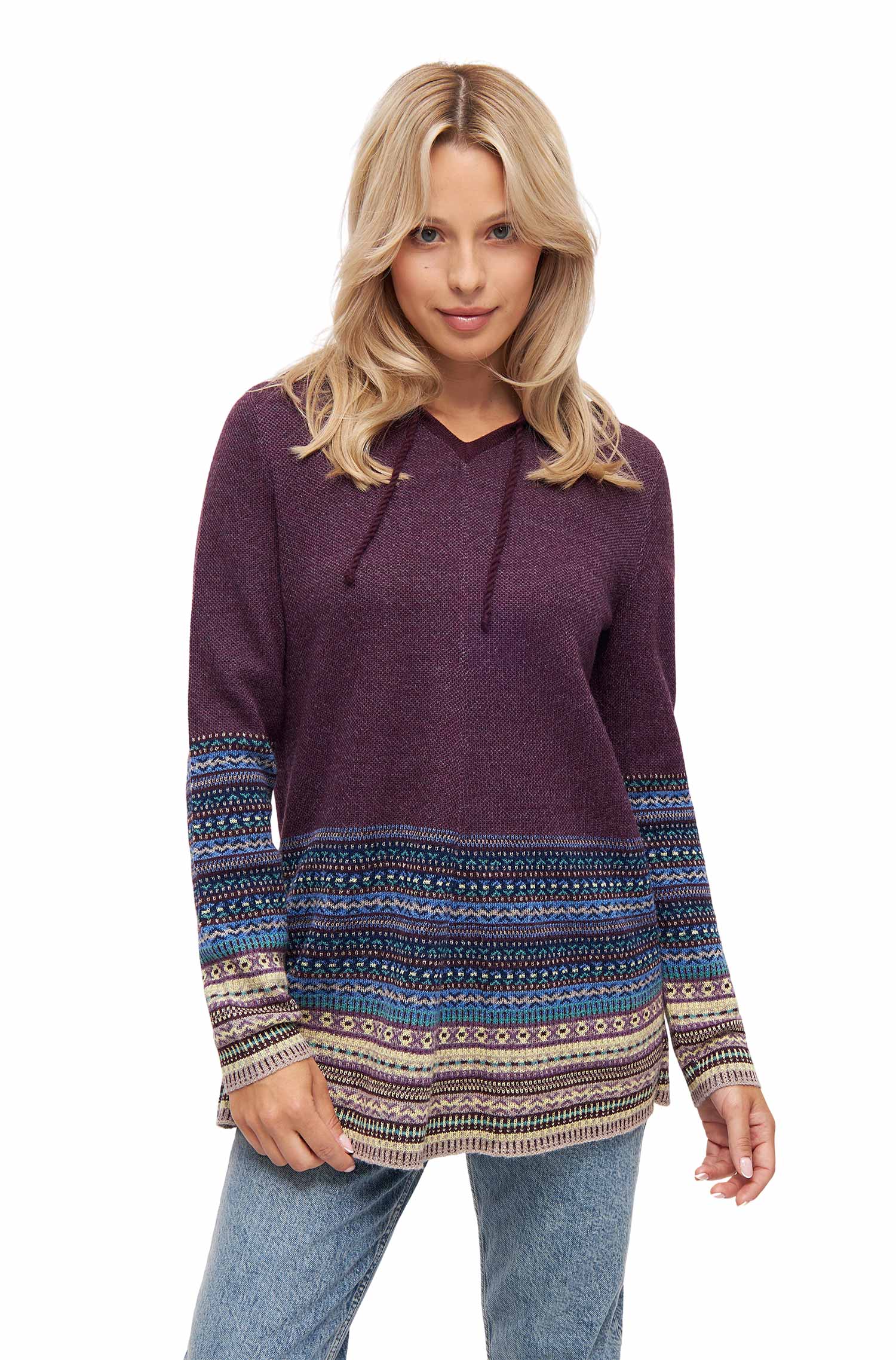 Alpaka Kapuzen Pullover DILAYA aus 100% Baby Alpaka-orchidee