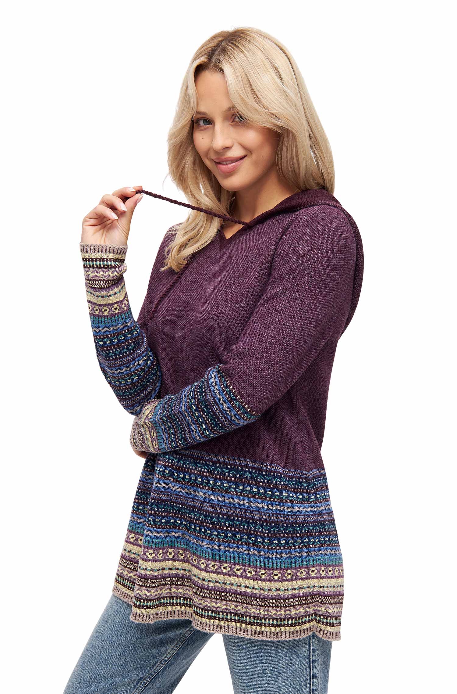 Alpaka Kapuzen Pullover DILAYA aus 100% Baby Alpaka-orchidee