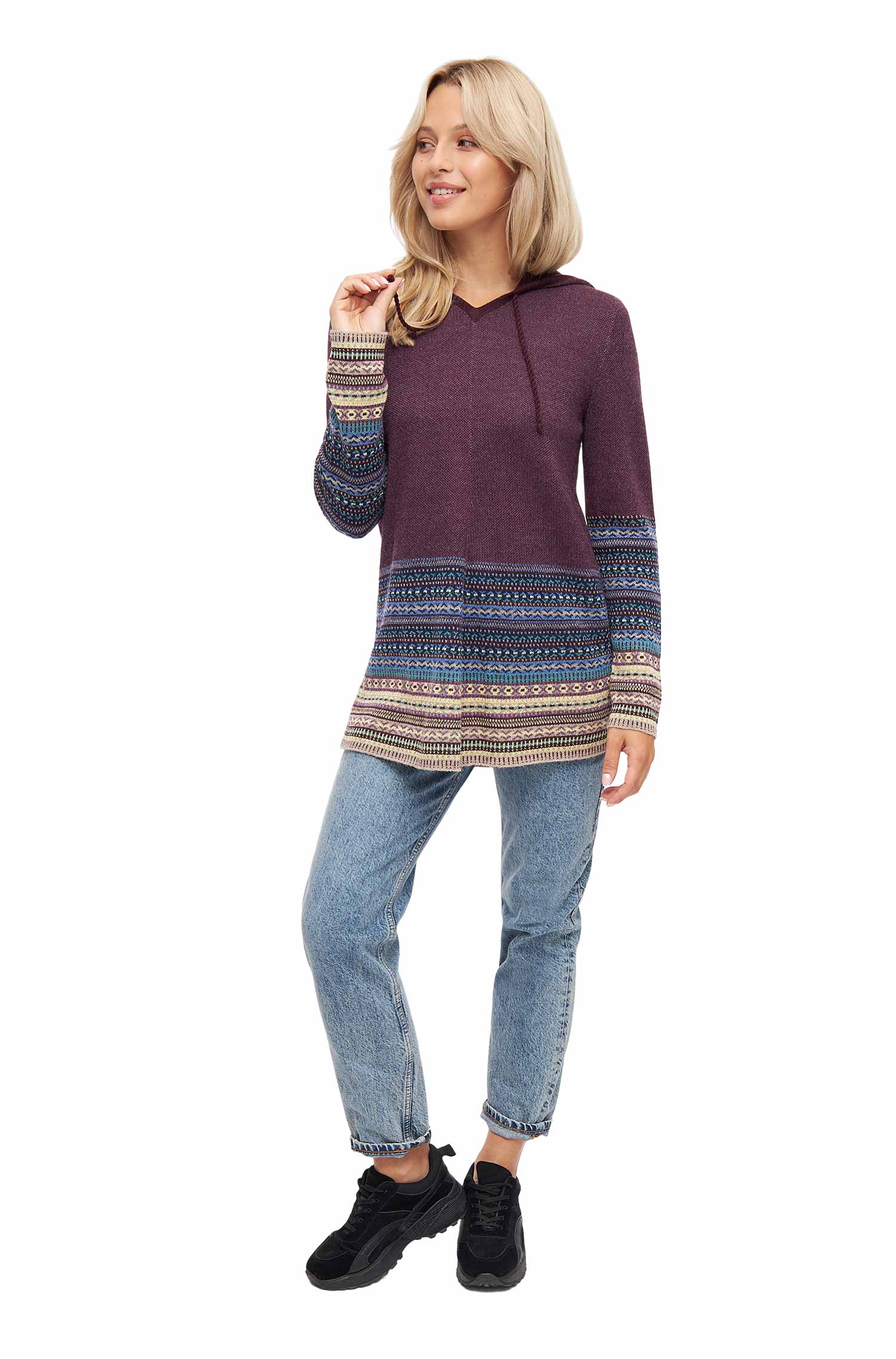 Alpaka Kapuzen Pullover DILAYA aus 100% Baby Alpaka-orchidee