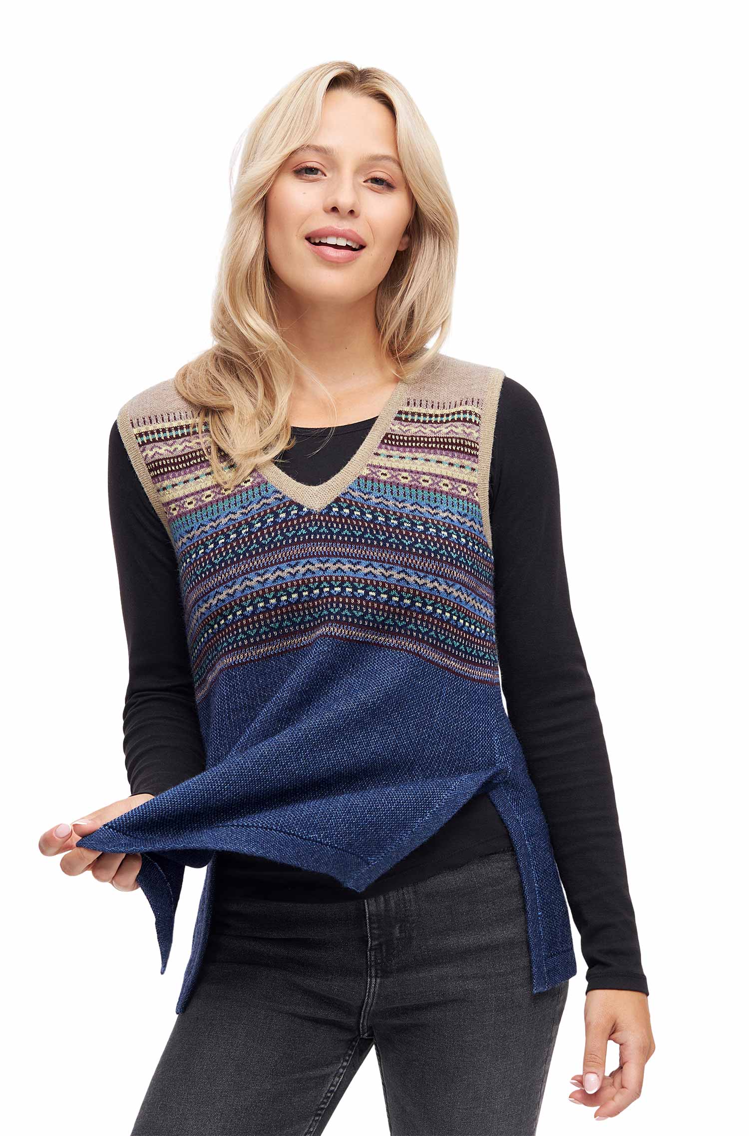 Alpaka Pullunder DILAYA aus 100% Baby Alpaka-multi