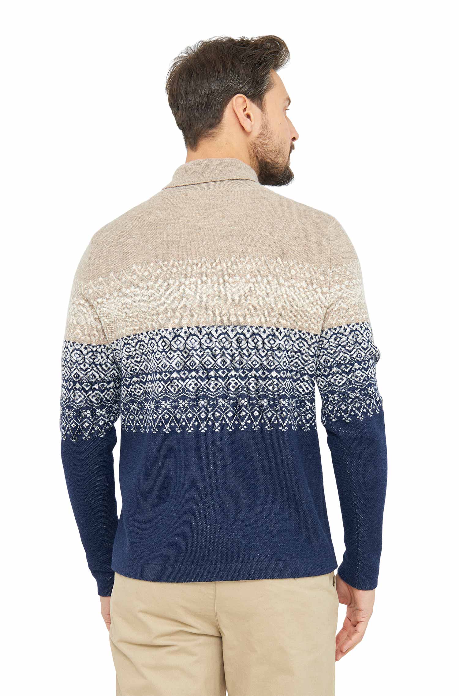 Alpaka Rollkragen Pullover CARLOS aus 100% Baby Alpaka-blau/sand