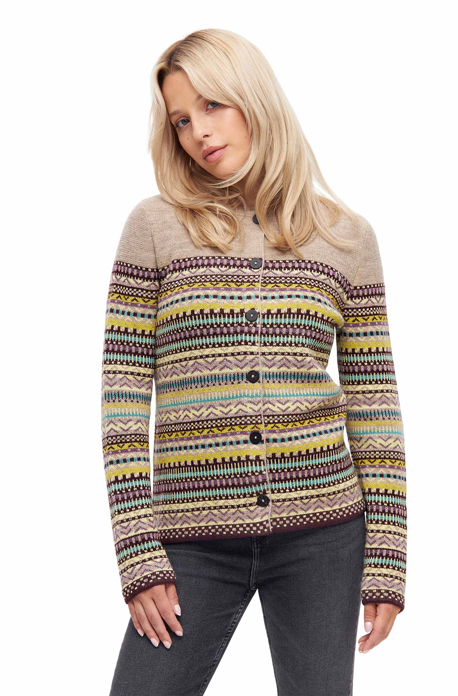 Alpaka Cardigan DILAYA aus 100% Baby Alpaka-sand