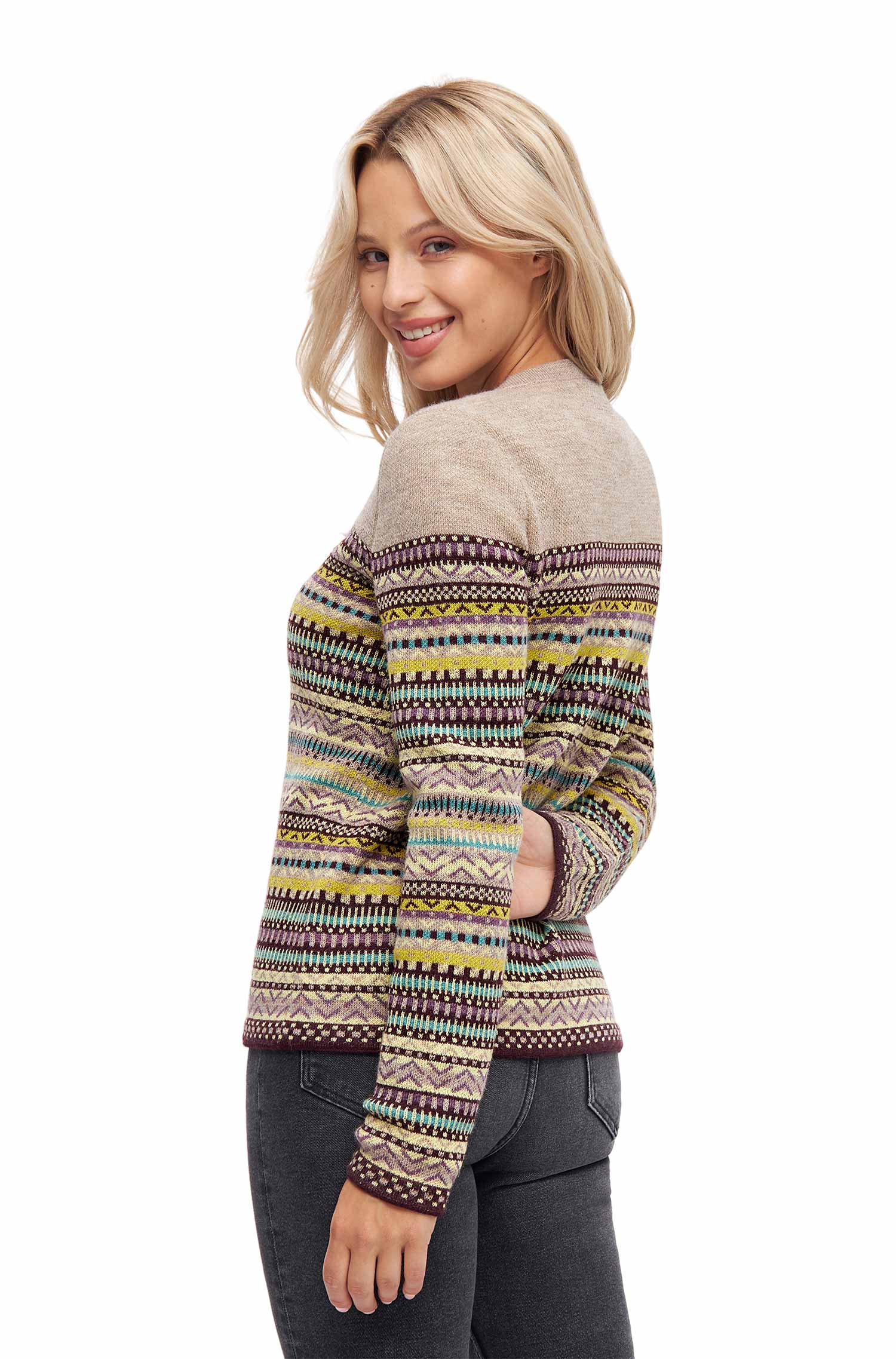 Alpaka Cardigan DILAYA aus 100% Baby Alpaka-sand