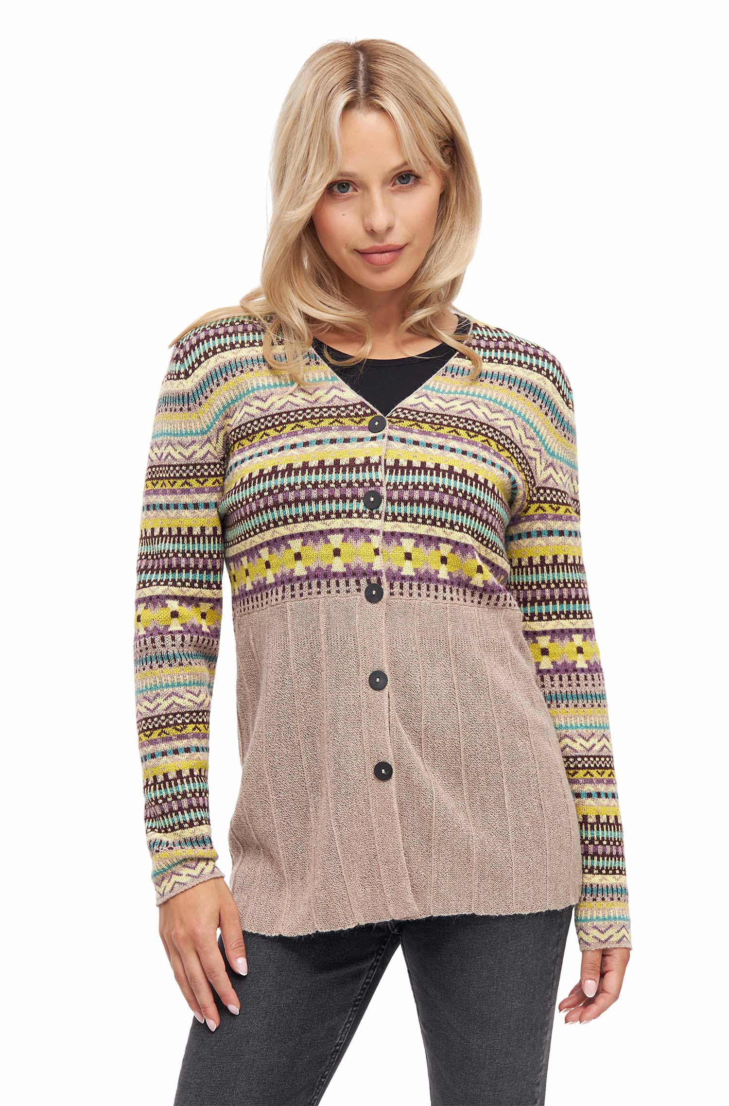 Alpaka Strickjacke DILAYA aus 100% Baby Alpaka-sand