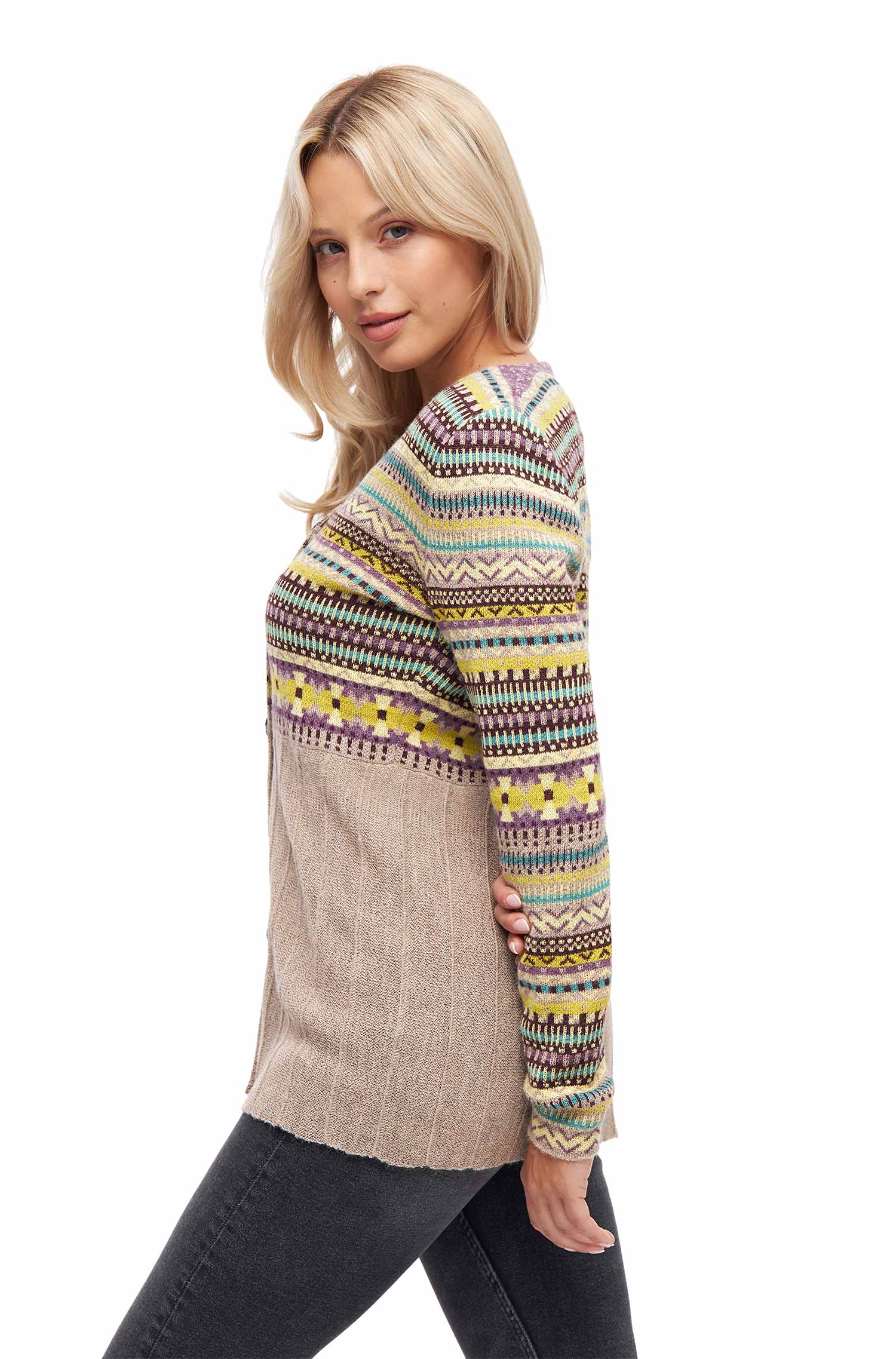 Alpaka Strickjacke DILAYA aus 100% Baby Alpaka-sand