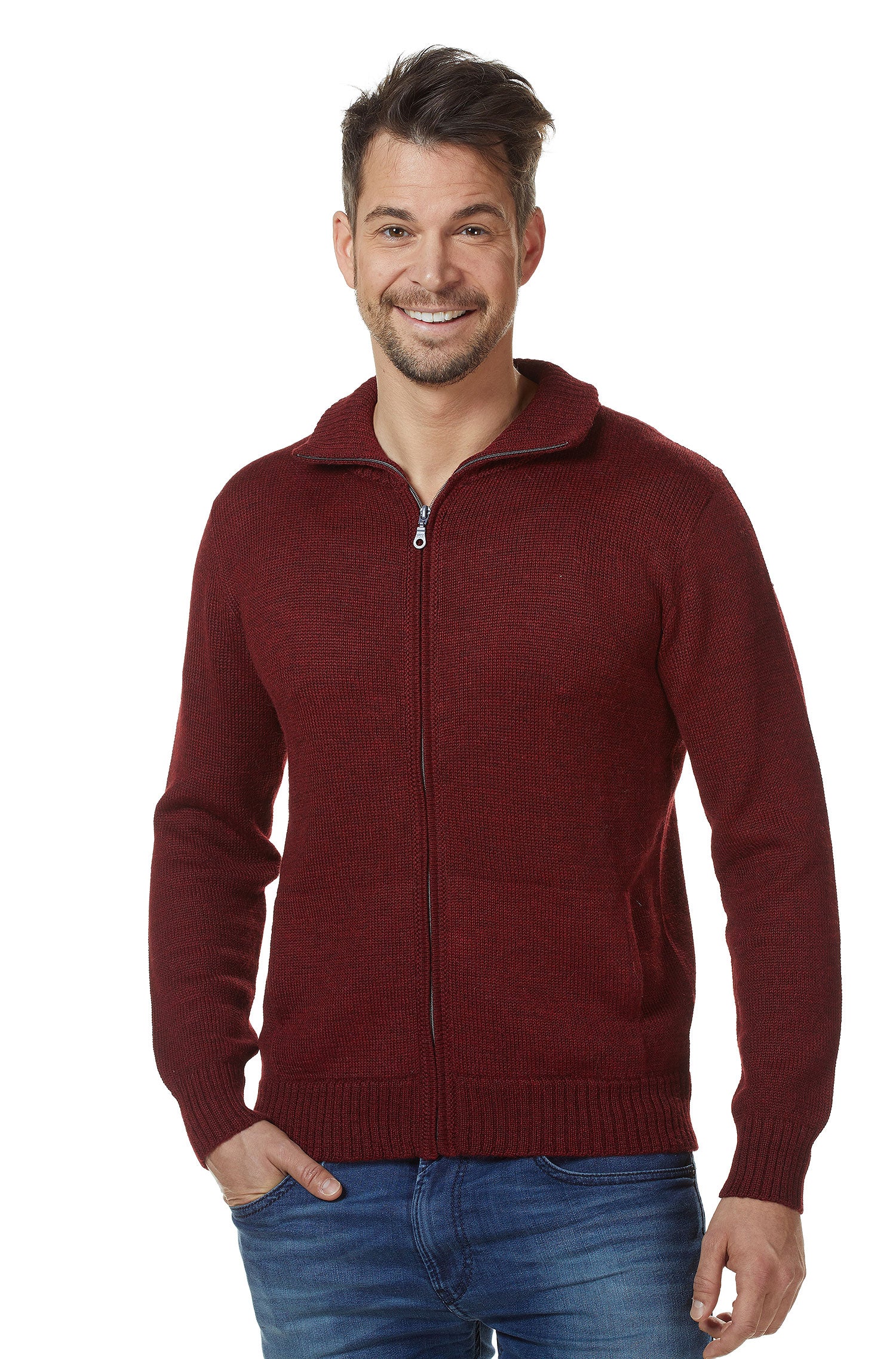 Alpaka Strickjacke RONALDO aus 100% Baby Alpaka-rot
