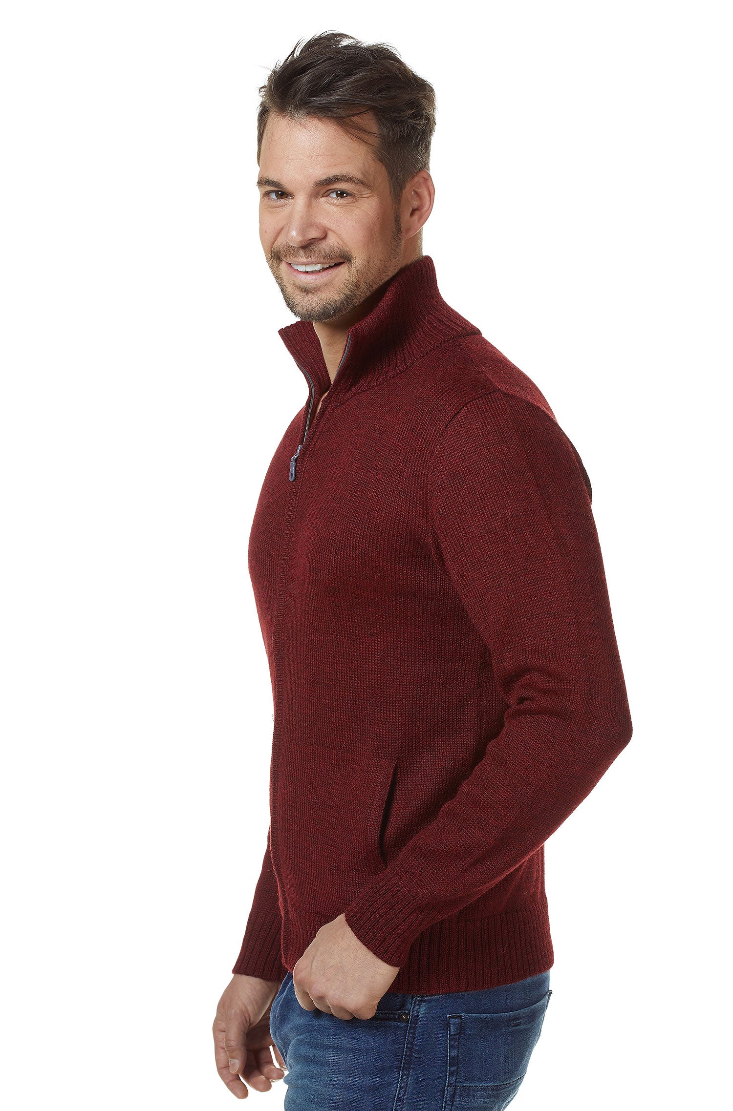 Alpaka Strickjacke RONALDO aus 100% Baby Alpaka-rot