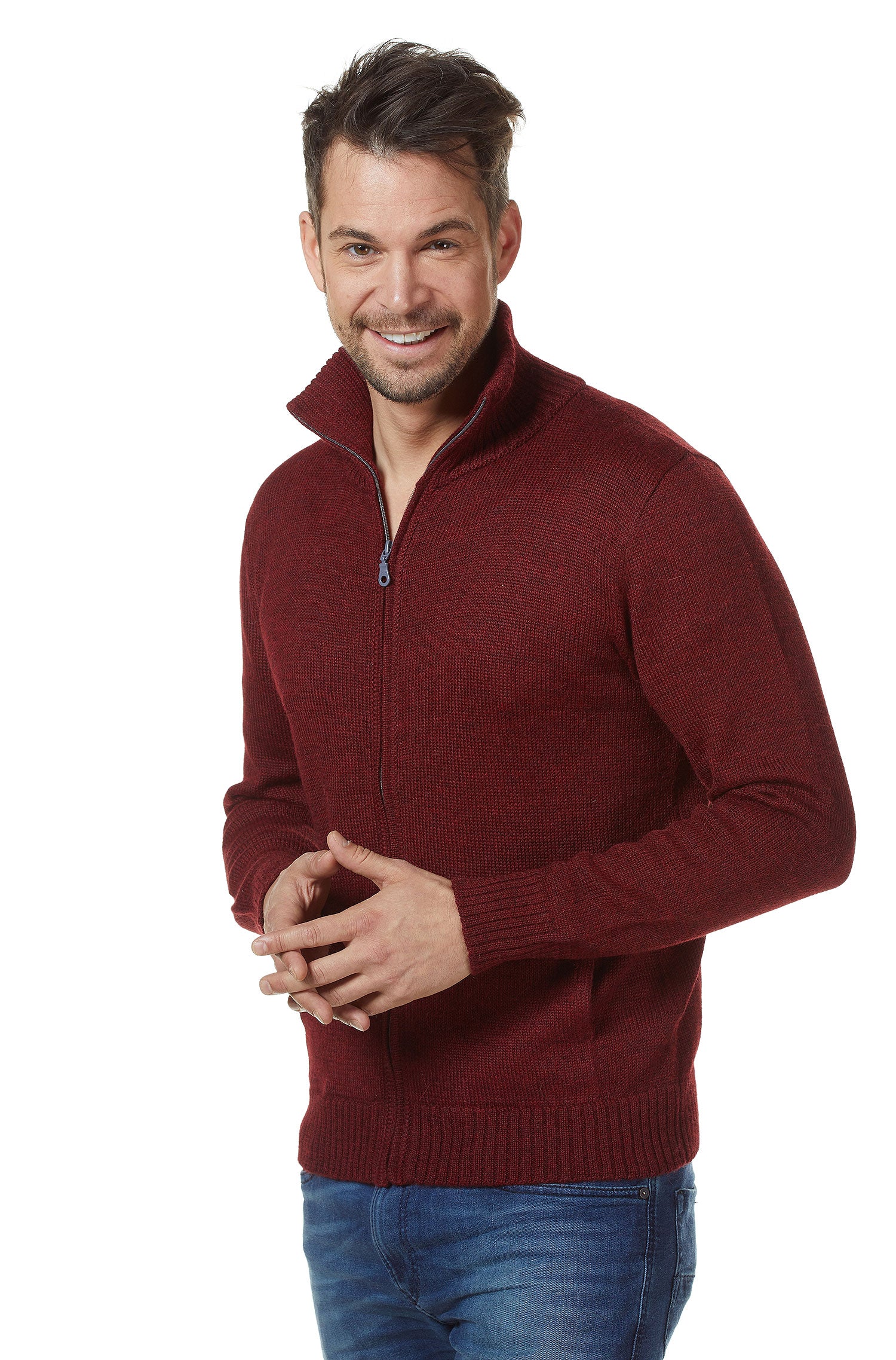 Alpaka Strickjacke RONALDO aus 100% Baby Alpaka-rot