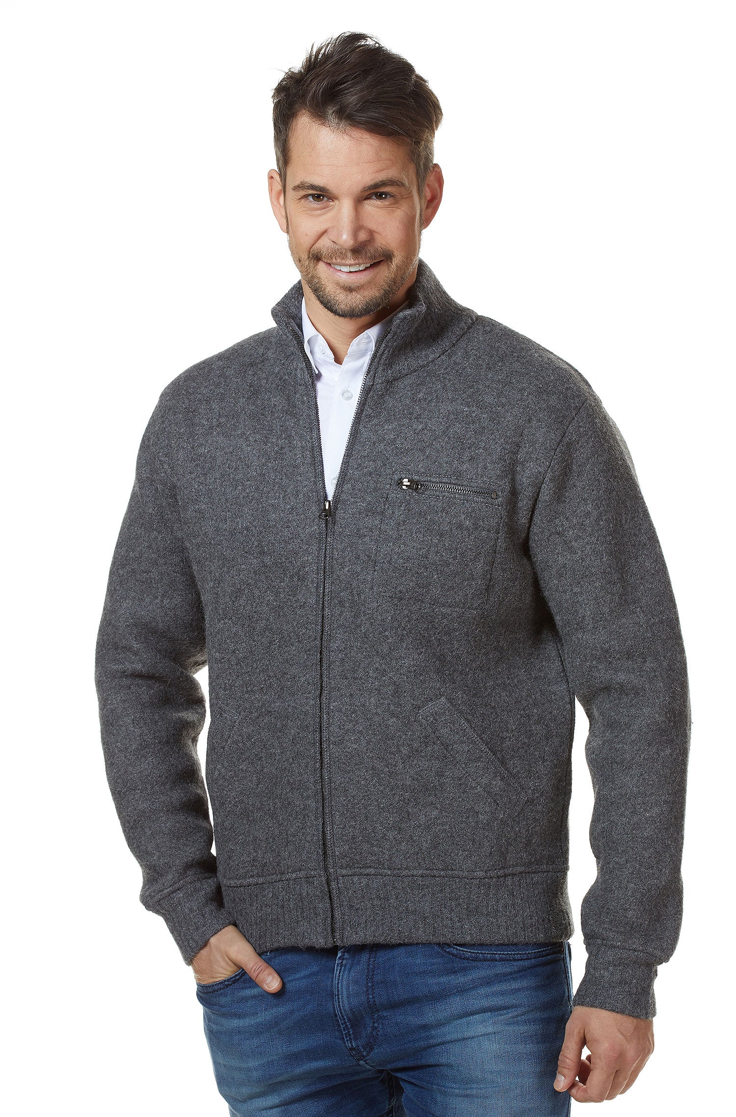 Alpaka Jacke GEORGE aus Baby alpaka und Wolle-grau
