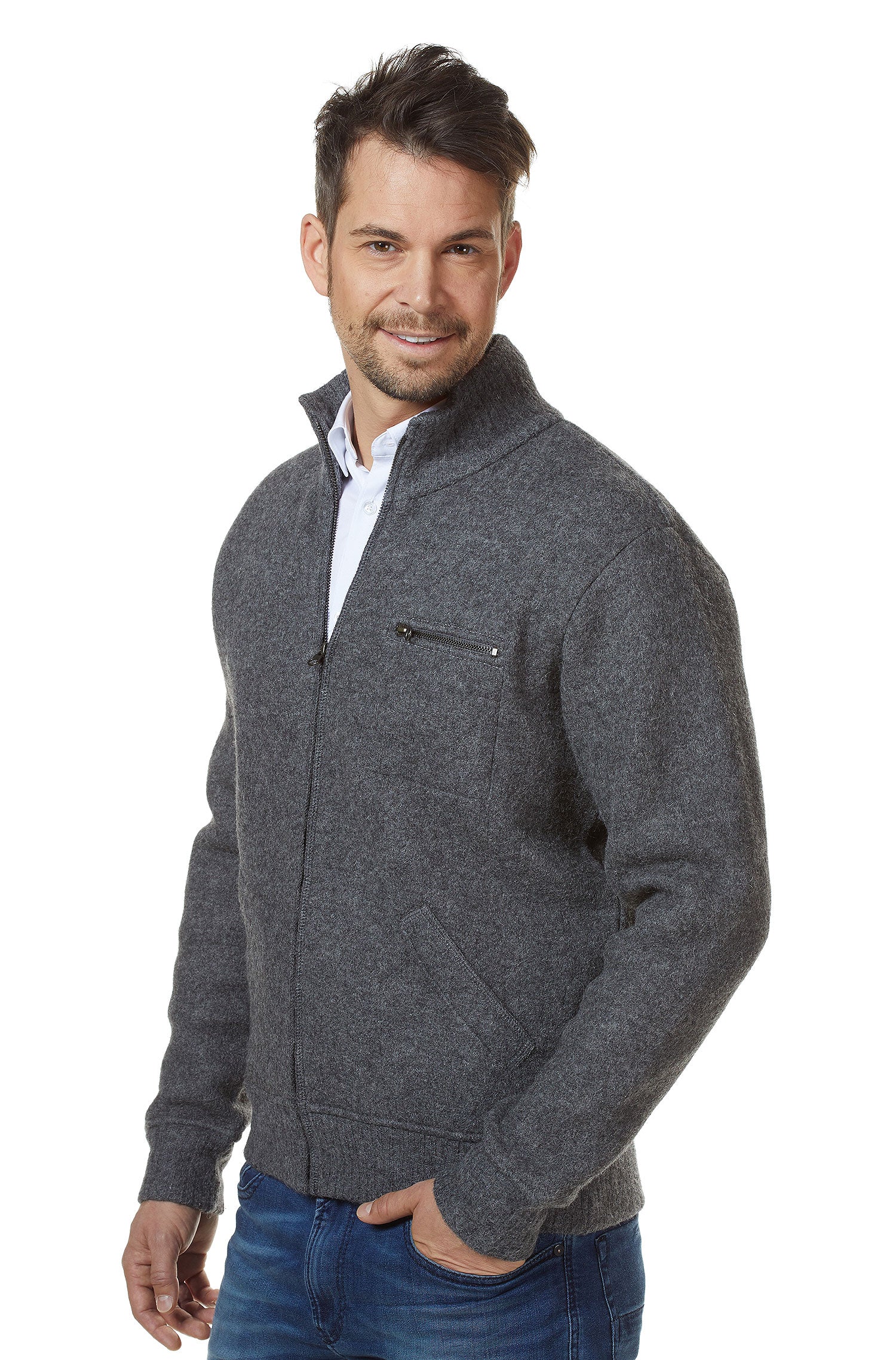 Alpaka Jacke GEORGE aus Baby alpaka und Wolle-grau