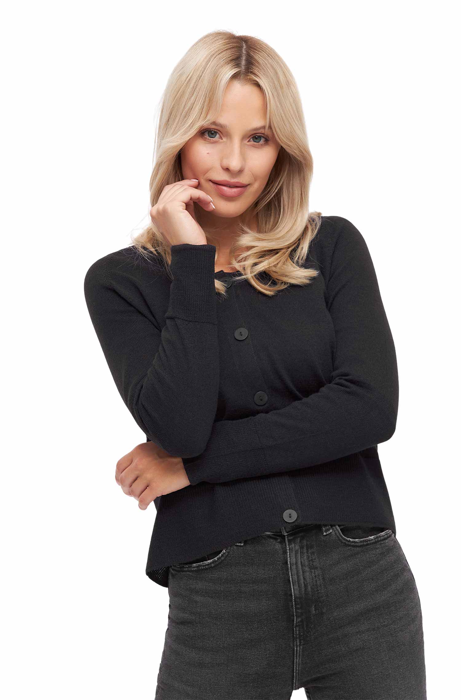 Cardigan ALINA aus Baby-Alpaka-Baumwoll-Mix-schwarz
