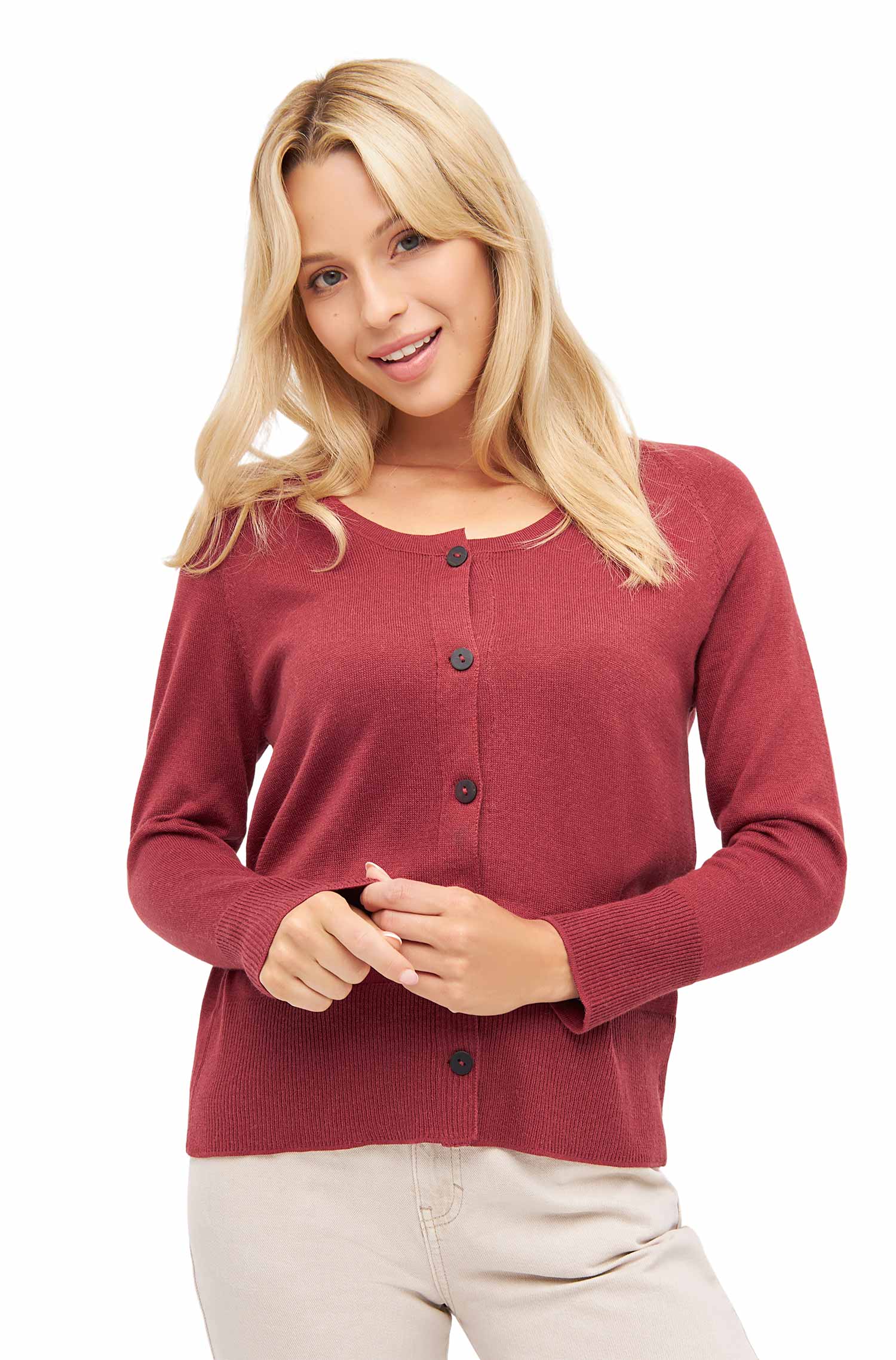 Cardigan ALINA aus Baby-Alpaka-Baumwoll-Mix-sienna rot