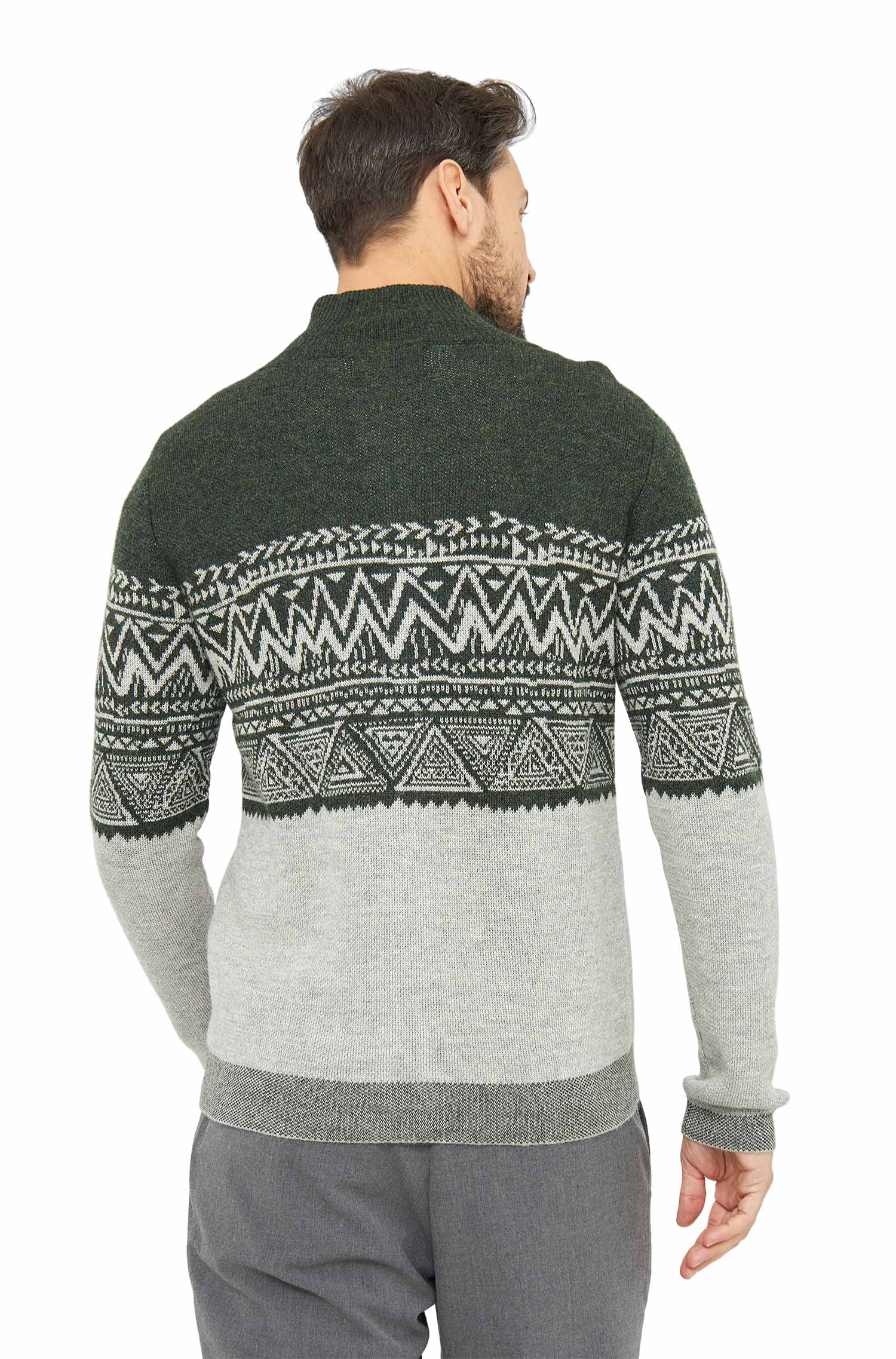 Alpaka Strickjacke GIORGIO aus 100% Baby Alpaka-tannengrün/silber