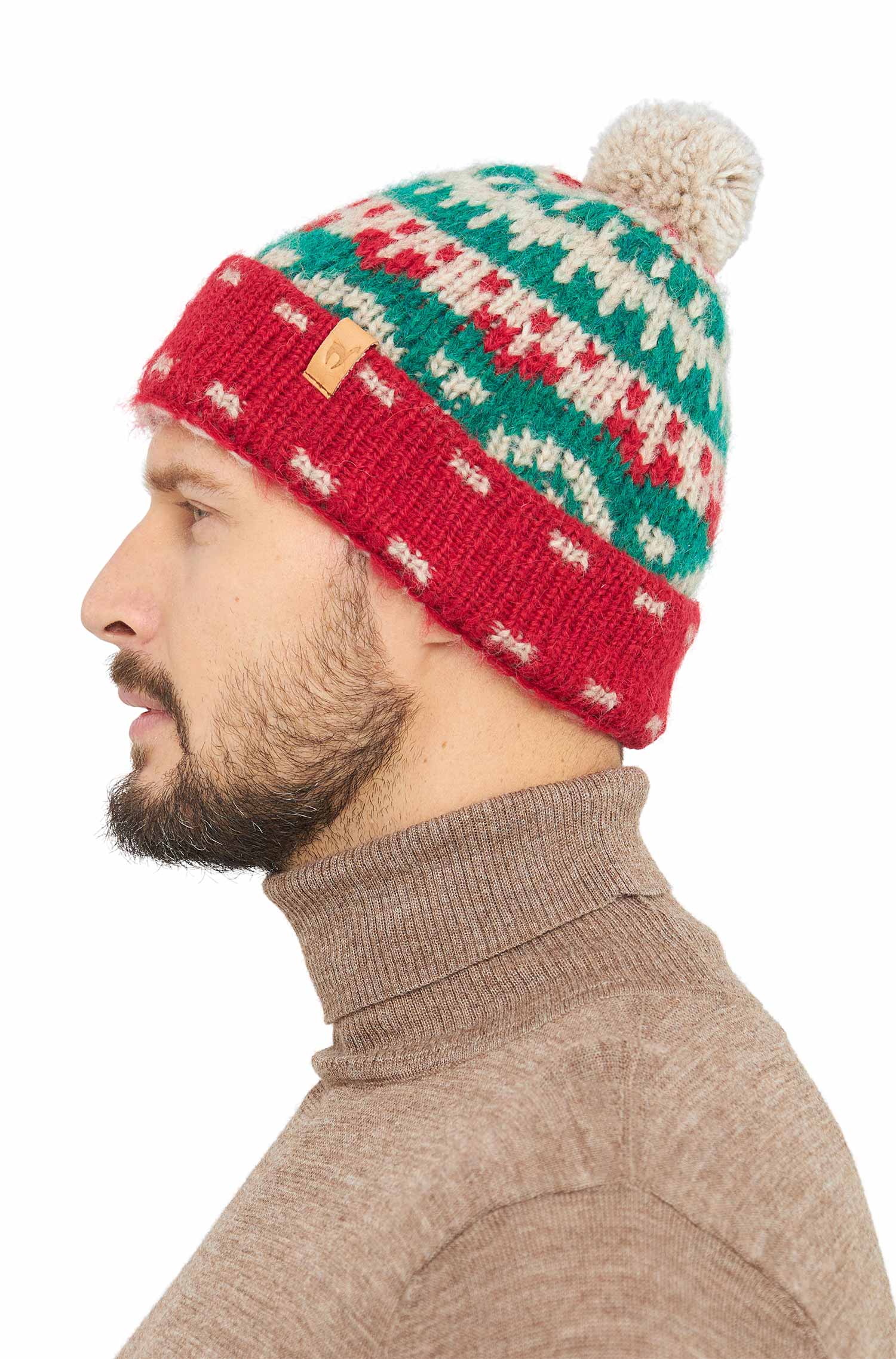 Alpaka Bommel-Mütze NAVIDAD aus Alpaka-Merino-Mix-navidad