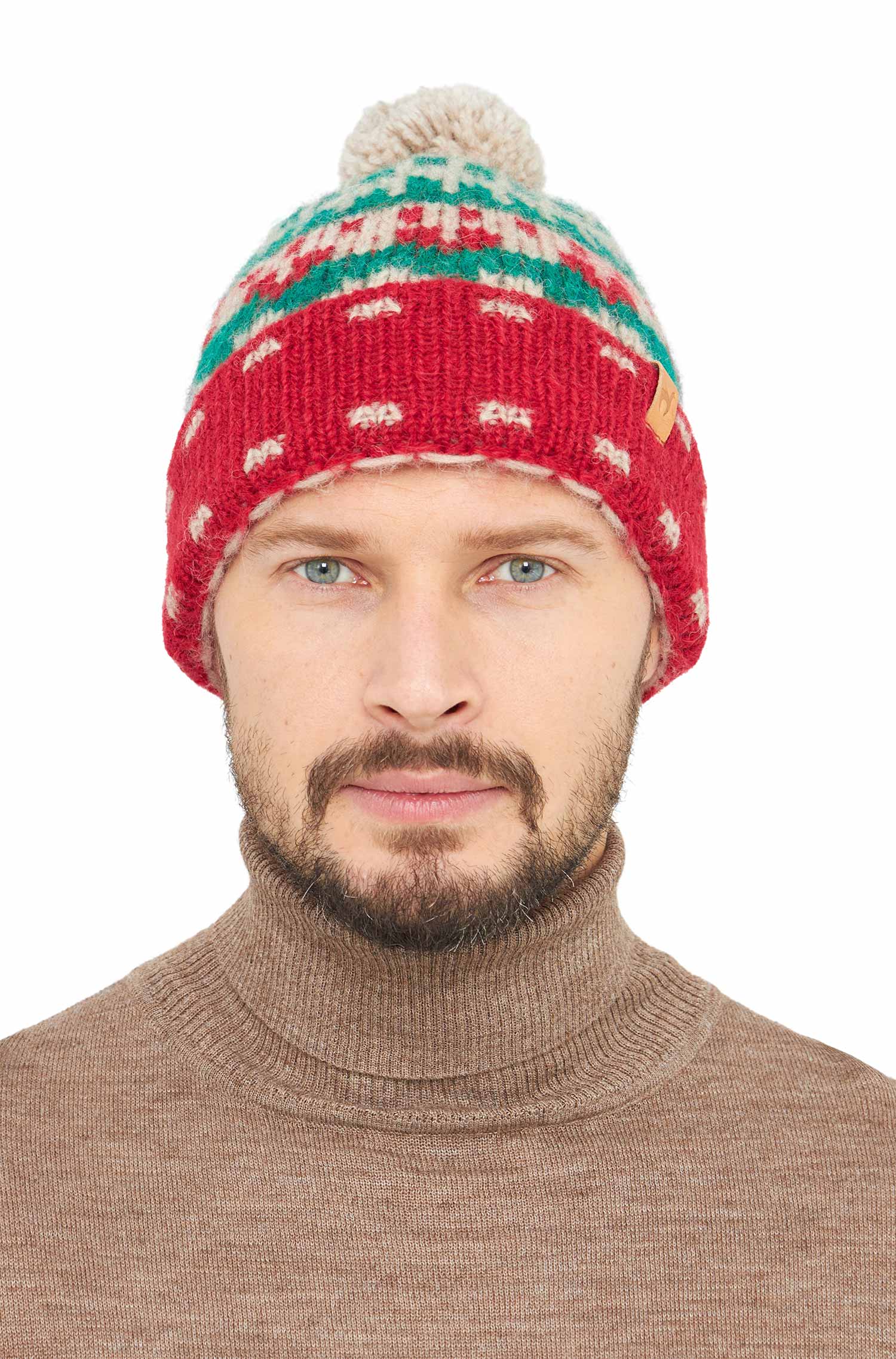 Alpaka Bommel-Mütze NAVIDAD aus Alpaka-Merino-Mix-navidad