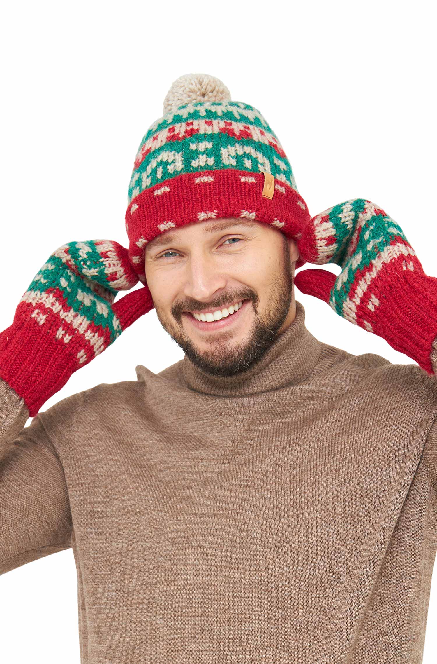 Alpaka Bommel-Mütze NAVIDAD aus Alpaka-Merino-Mix-navidad