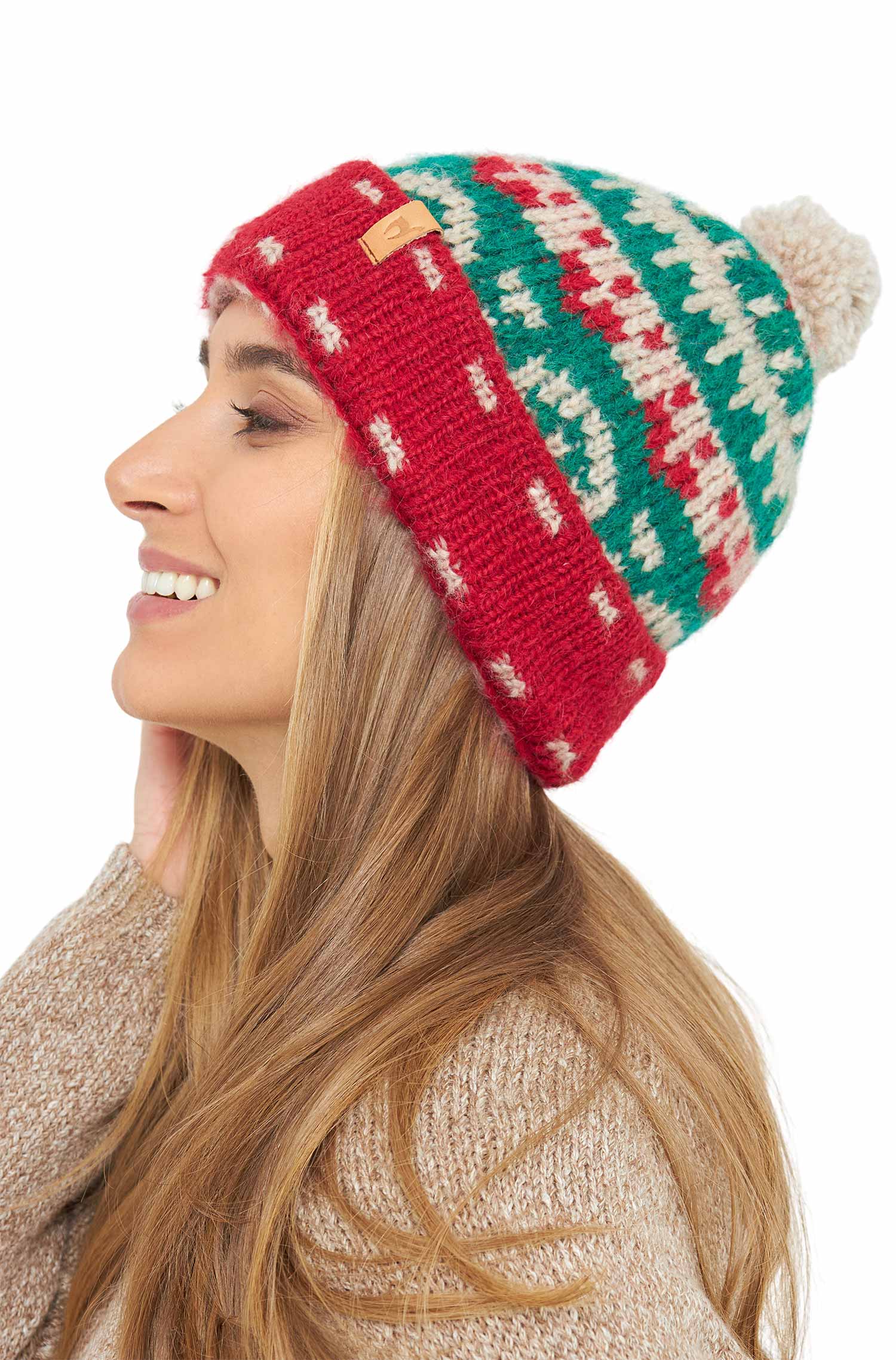 Alpaka Bommel-Mütze NAVIDAD aus Alpaka-Merino-Mix-navidad