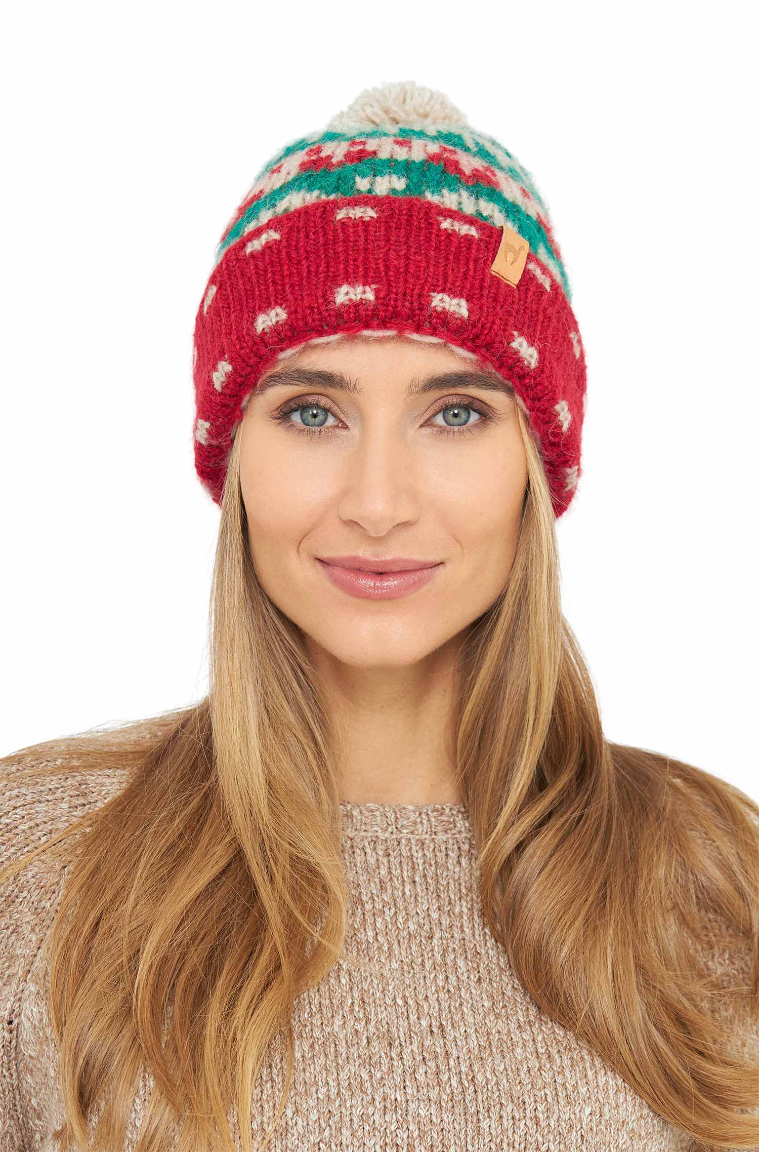 Alpaka Bommel-Mütze NAVIDAD aus Alpaka-Merino-Mix-navidad