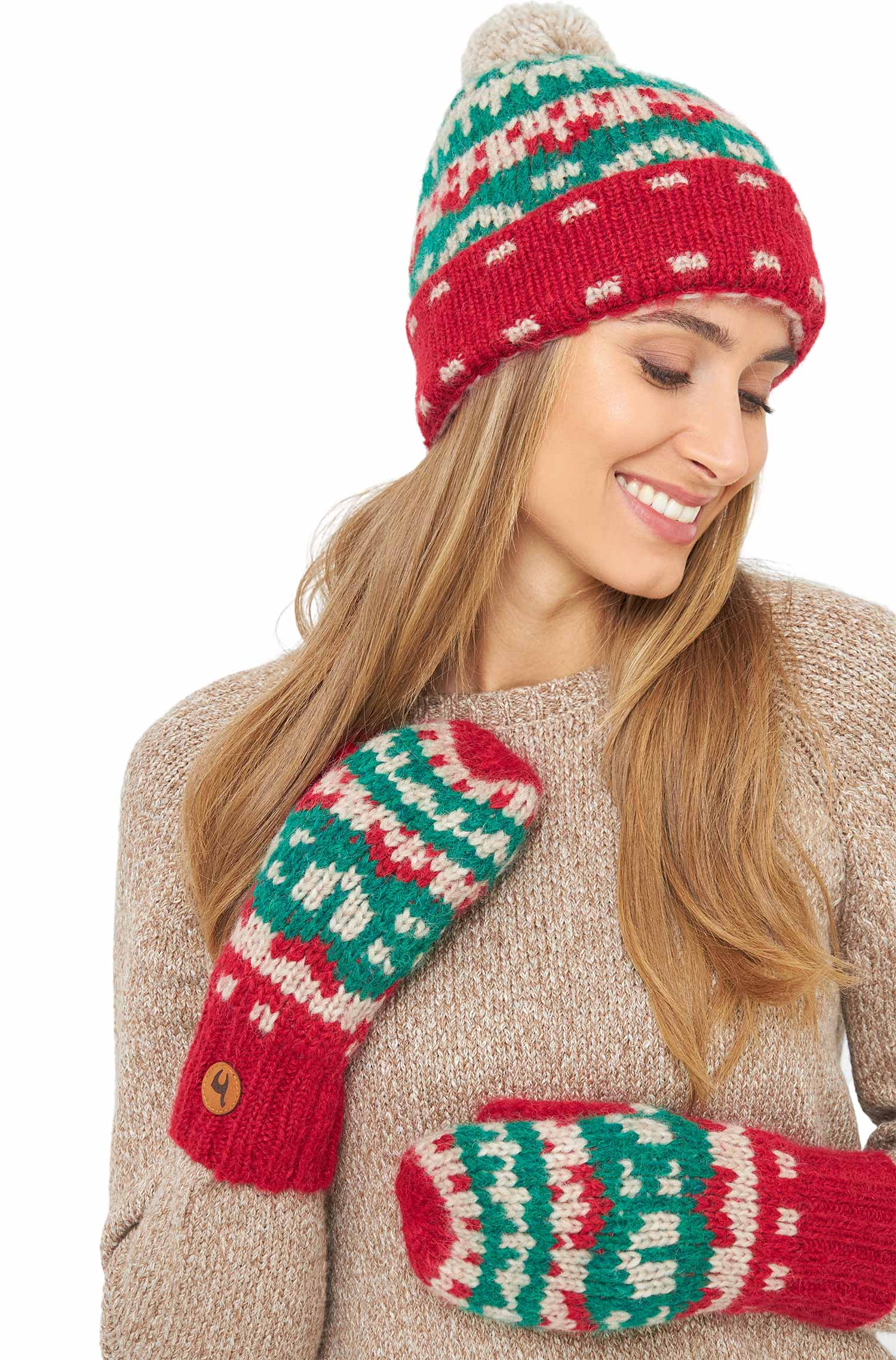 Alpaka Bommel-Mütze NAVIDAD aus Alpaka-Merino-Mix-navidad