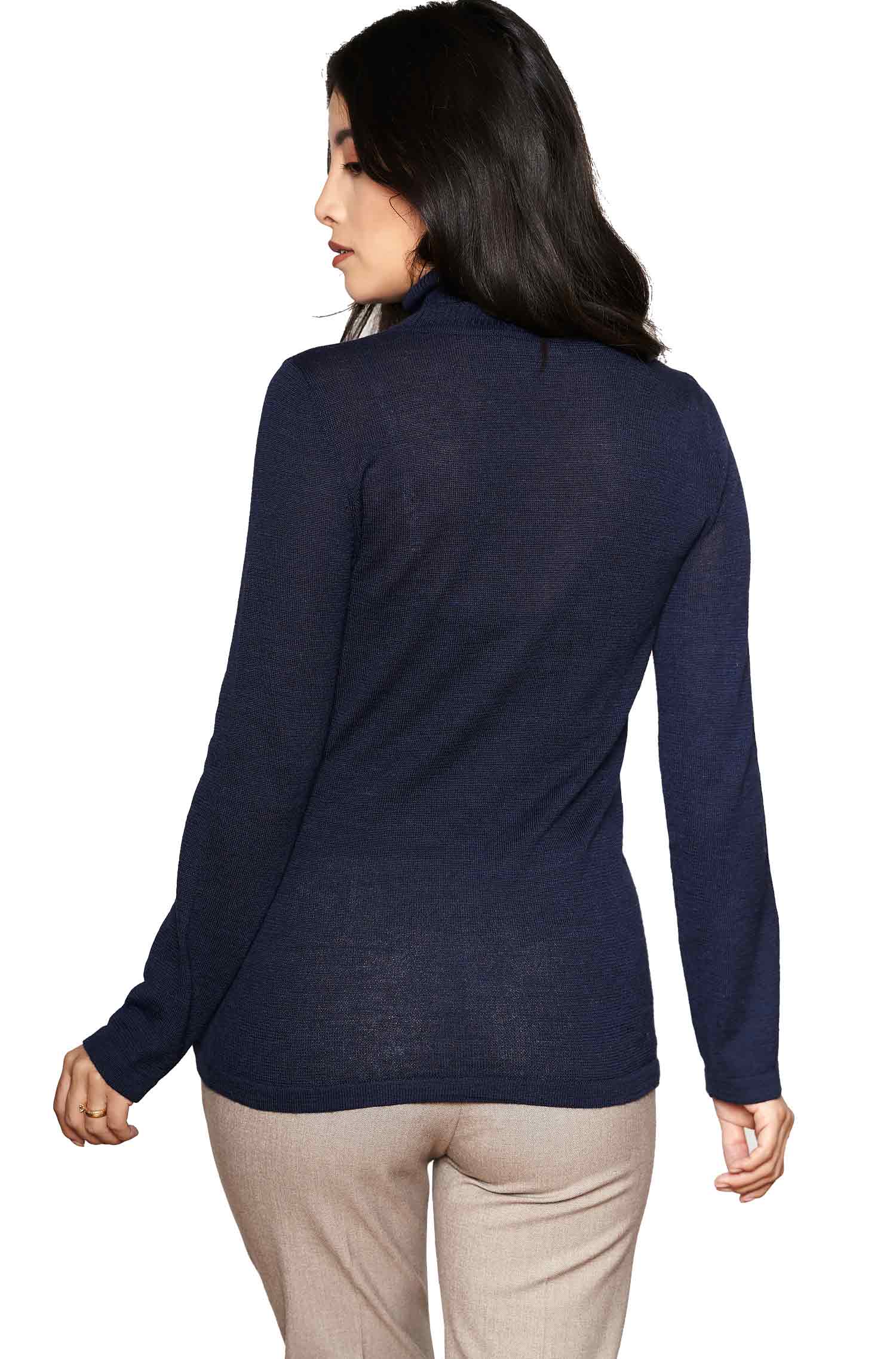 Alpaka Rollkragen Pullover MADAI aus Baby Alpaka und Seide-dunkelblau