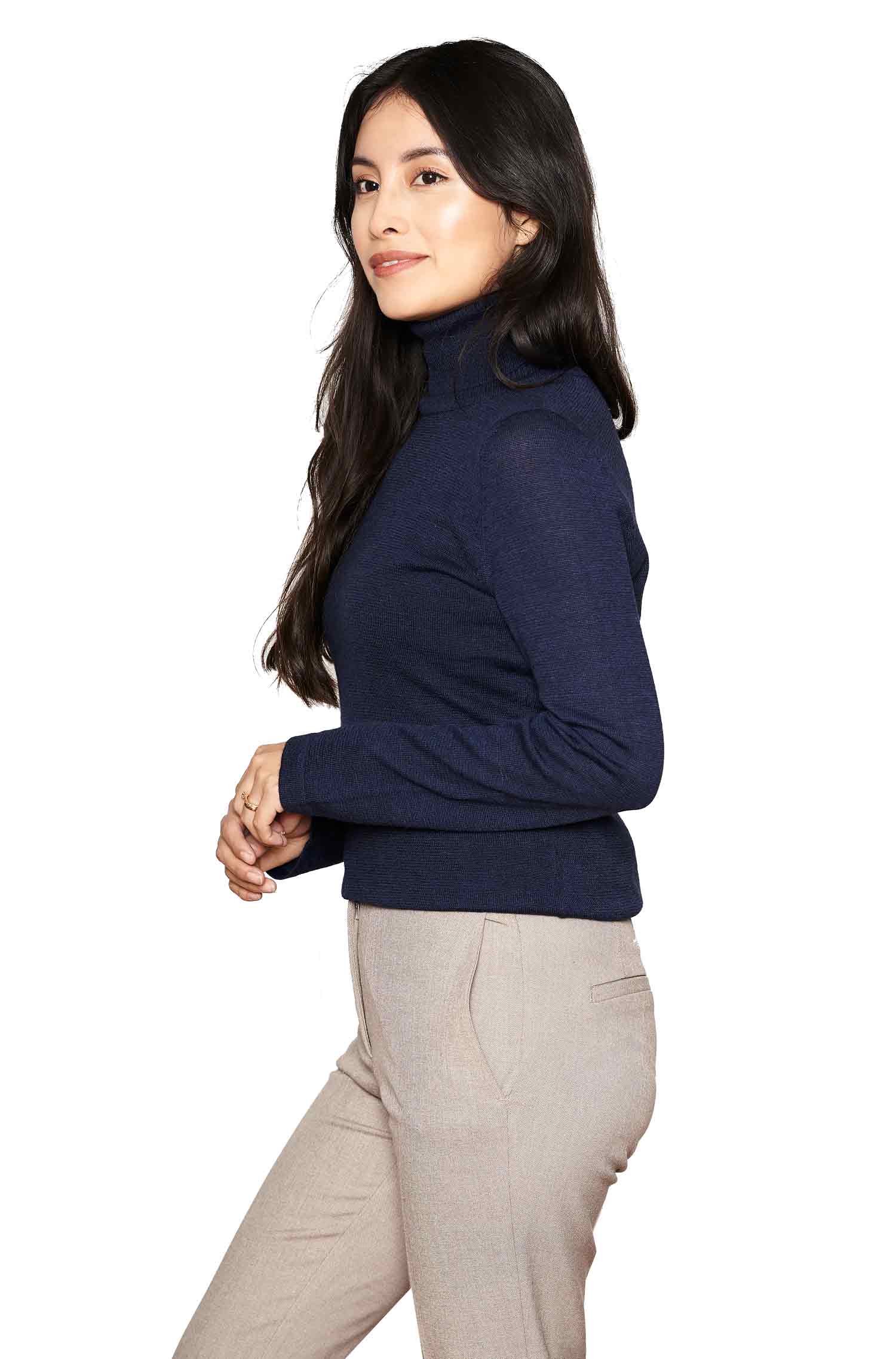 Alpaka Rollkragen Pullover MADAI aus Baby Alpaka und Seide-dunkelblau