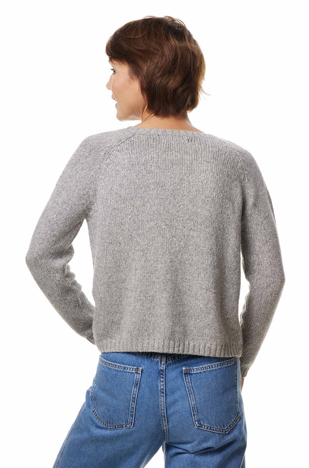 Alpaka Rundhals Pullover ELLA aus Baby Alpaka und Pima Baumwolle-grau meliert