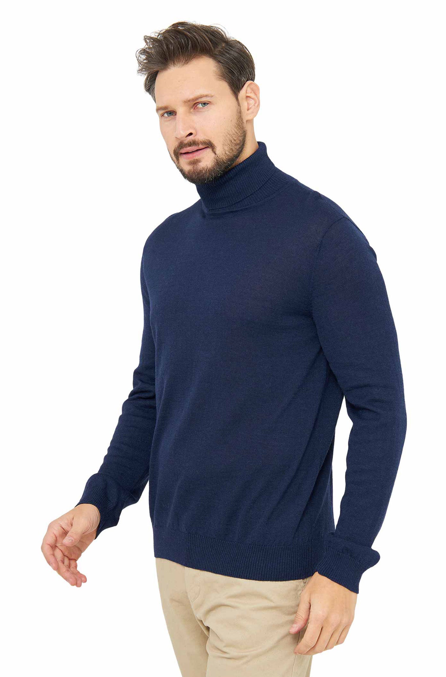 Alpaka Rollkragen Pullover MADAI aus Baby Alpaka und Seide-dunkelblau