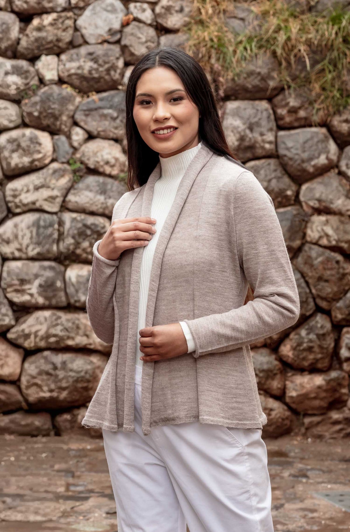 Alpaka Strickjacke PENELOPE-sand