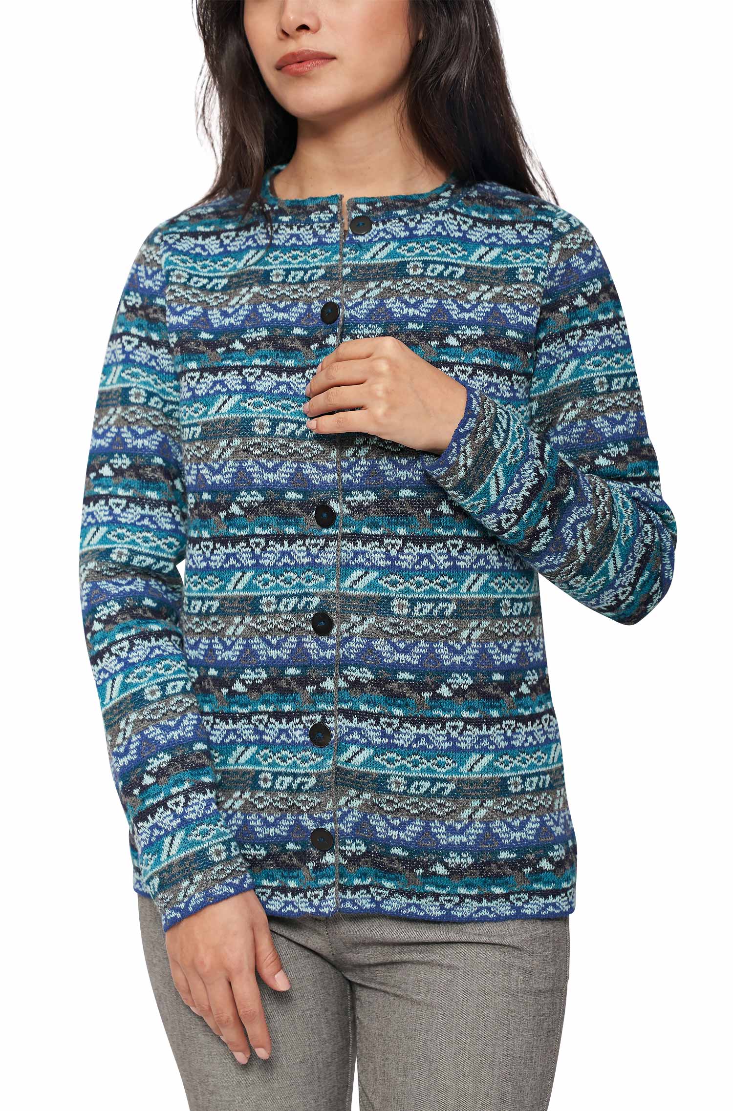 Alpaka Strickjacke TAMIA aus 100% Baby Alpaka-aqua