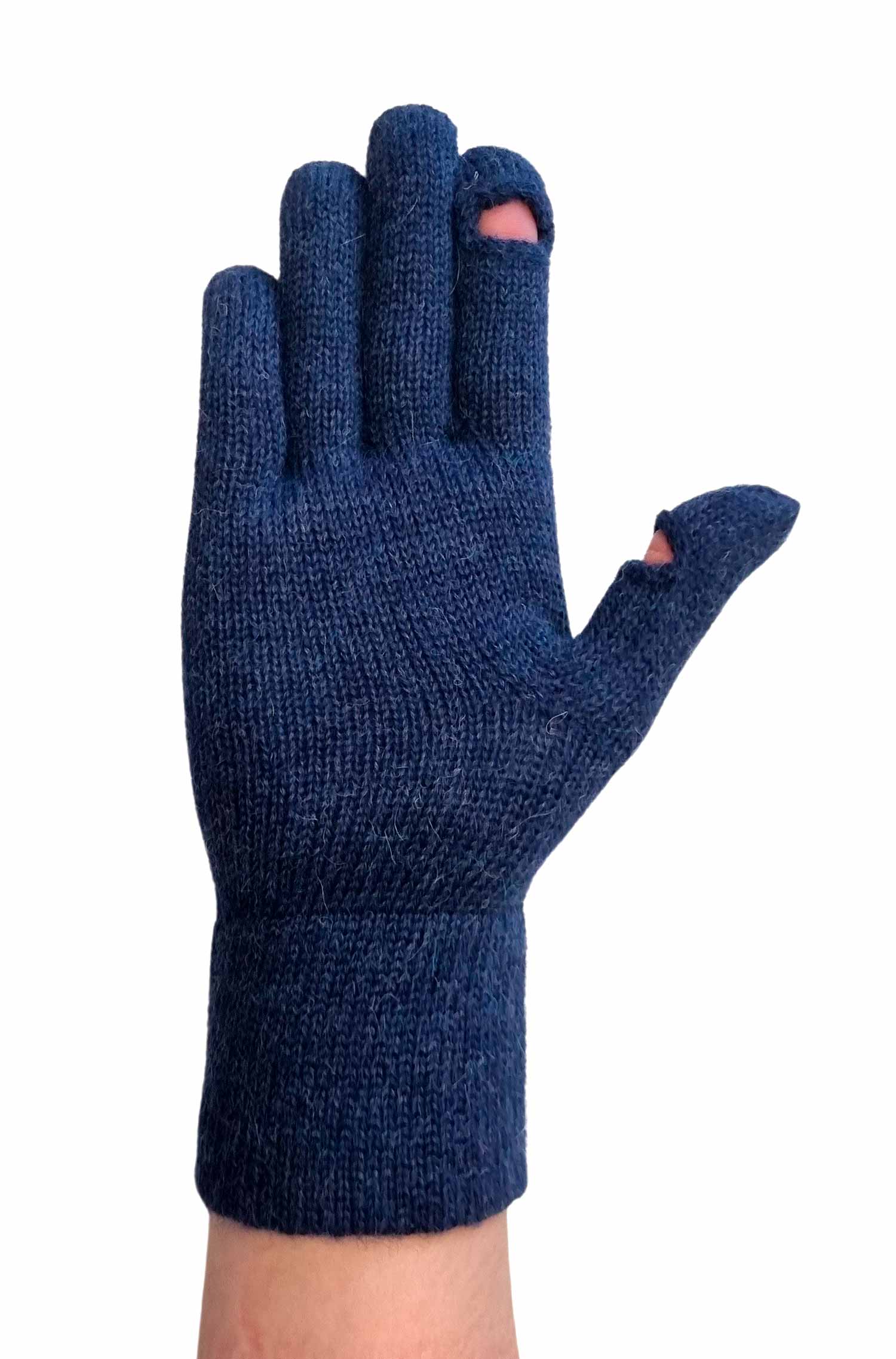 Alpaka Fingerhandschuhe TOUCH aus 100% Baby Alpaka-blau meliert