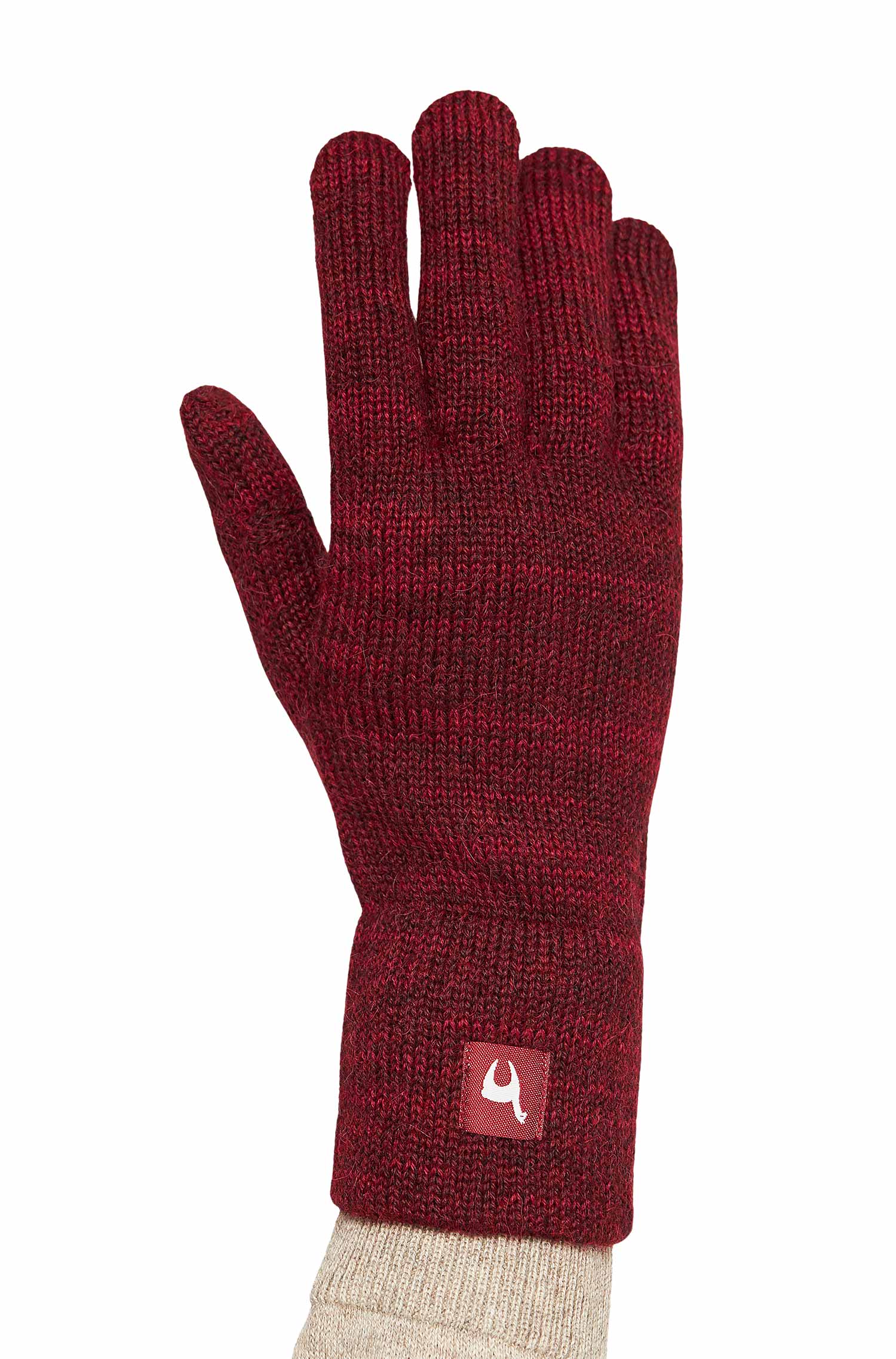 Alpaka Fingerhandschuhe TOUCH aus 100% Baby Alpaka-rot/schwarz meliert